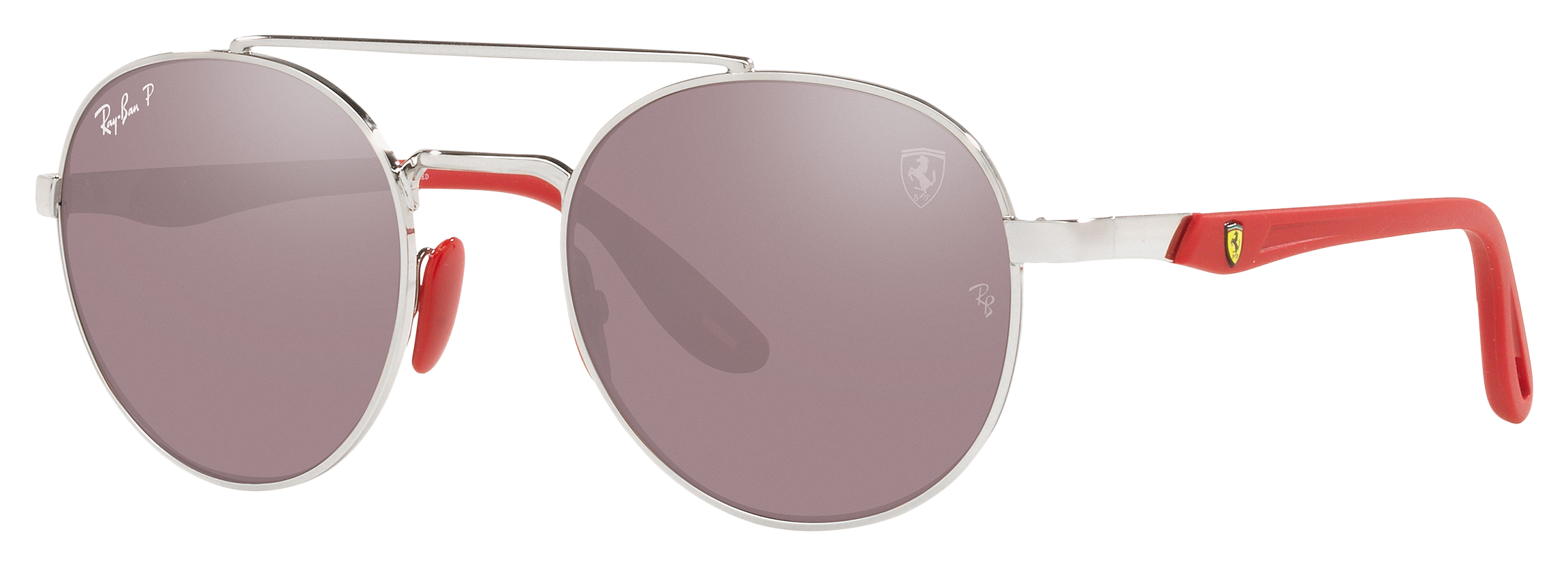 Image of Ray-Ban RB3696M Scuderia Ferrari Collection Mirror Polarized Sunglasses - Polished Silver/Purple/Silver Mirror - Small