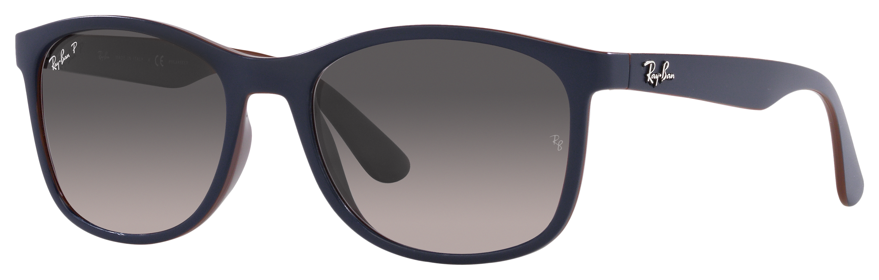 Image of Ray-Ban RB4373 Gradient Glass Polarized Sunglasses - Matte Blue on Brown - Gray Gradient - X-Large