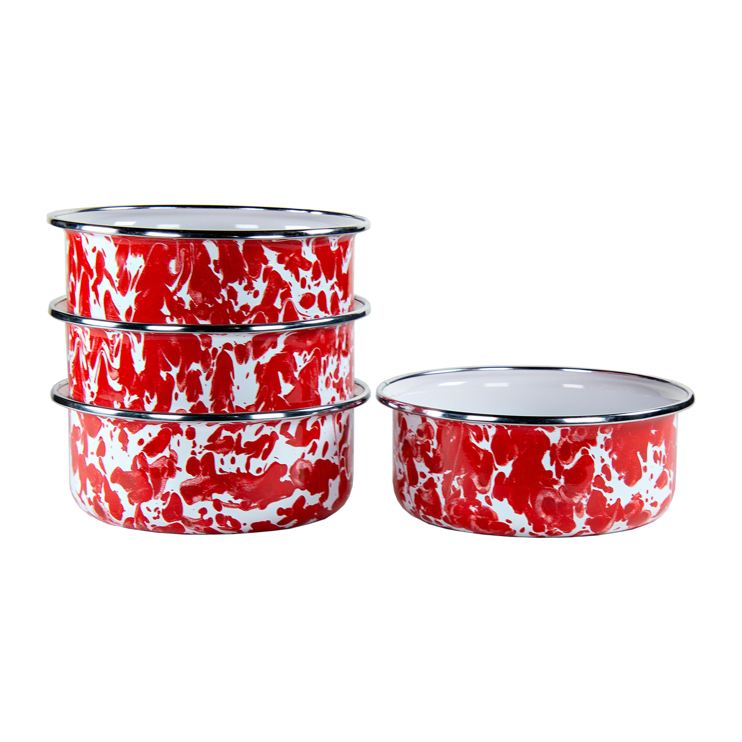 Image of Golden Rabbit Red Swirl Enamelware Collection Soup Bowls 4-Pack