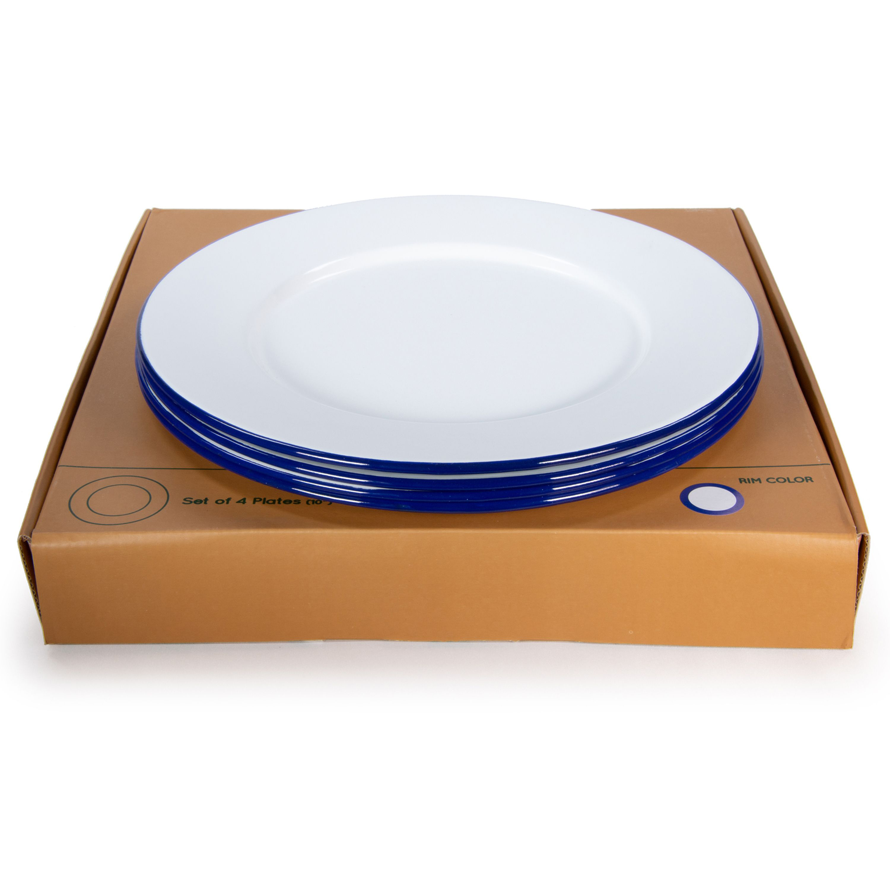 Golden Rabbit Enamelware Rolled Cobalt Rim 4-Piece Plate Set
