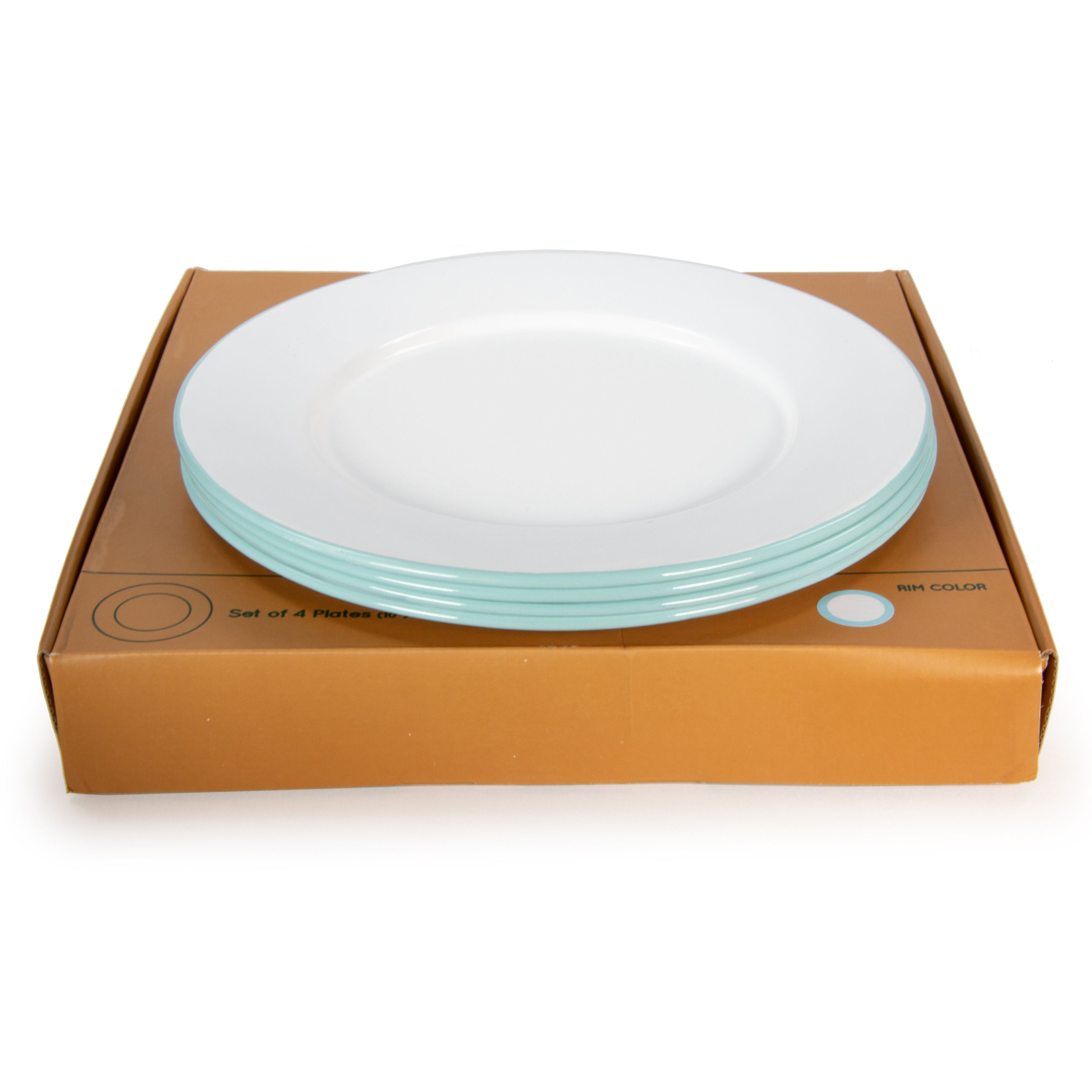 Golden Rabbit Enamelware Rolled Sea Glass Rim 4-Piece Plate Set