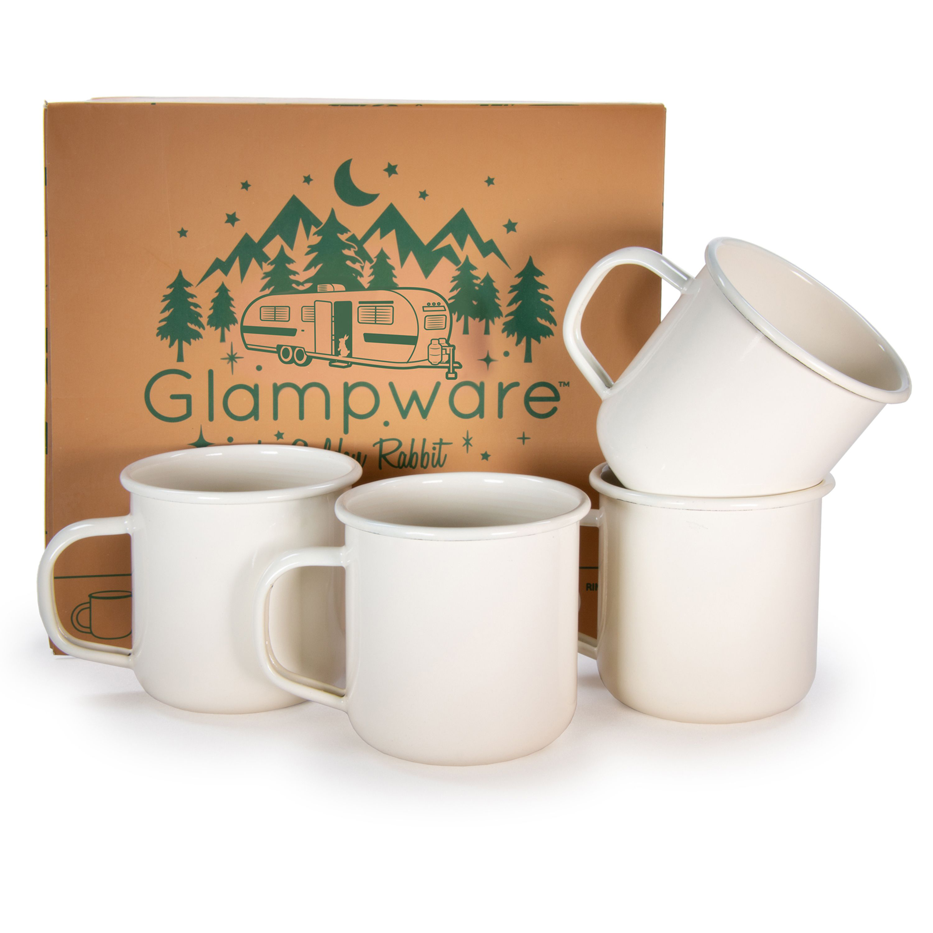 Golden Rabbit Enamelware Rolled Cream 4-Piece Mug Set