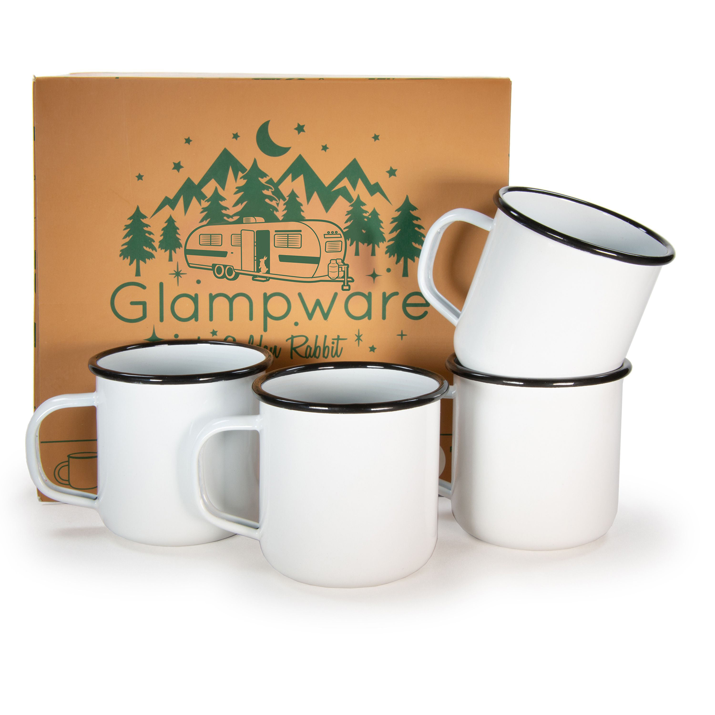 Golden Rabbit Enamelware Rolled Black Rim 4-Piece Mug Set