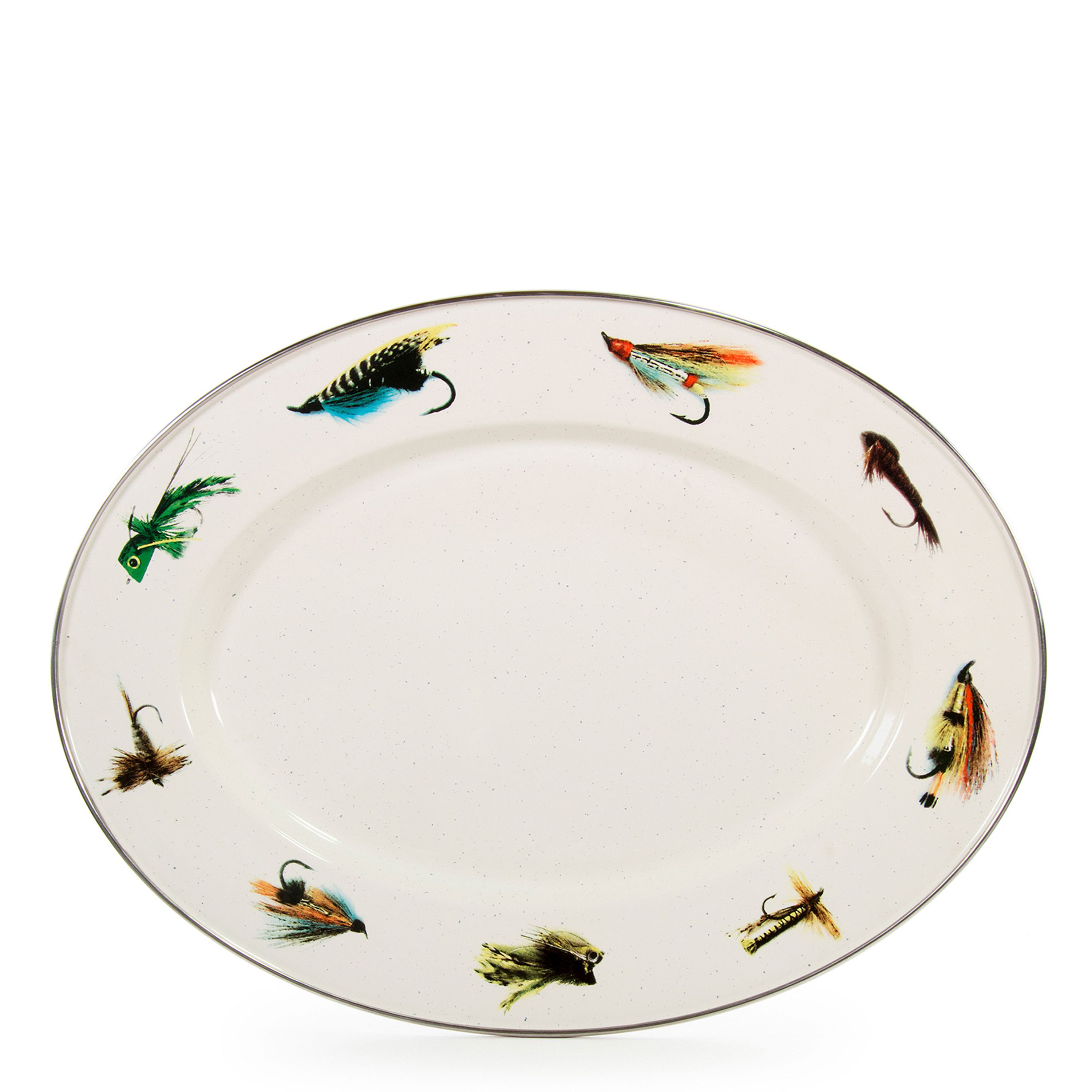 Golden Rabbit Fishing Fly Enamelware Collection Oval Platter