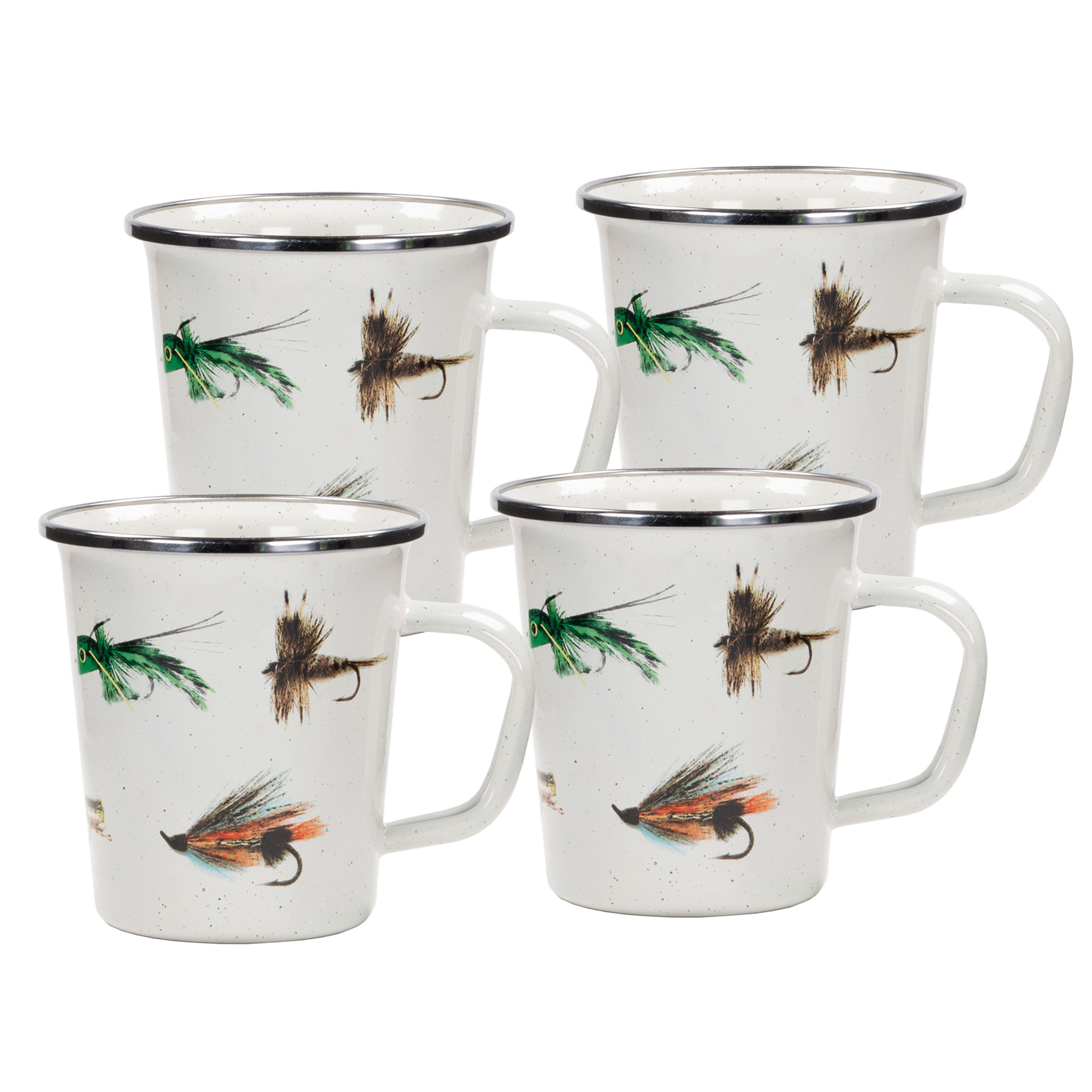 Golden Rabbit Enamelware Fishing Fly 4-Piece Latte Mug Set