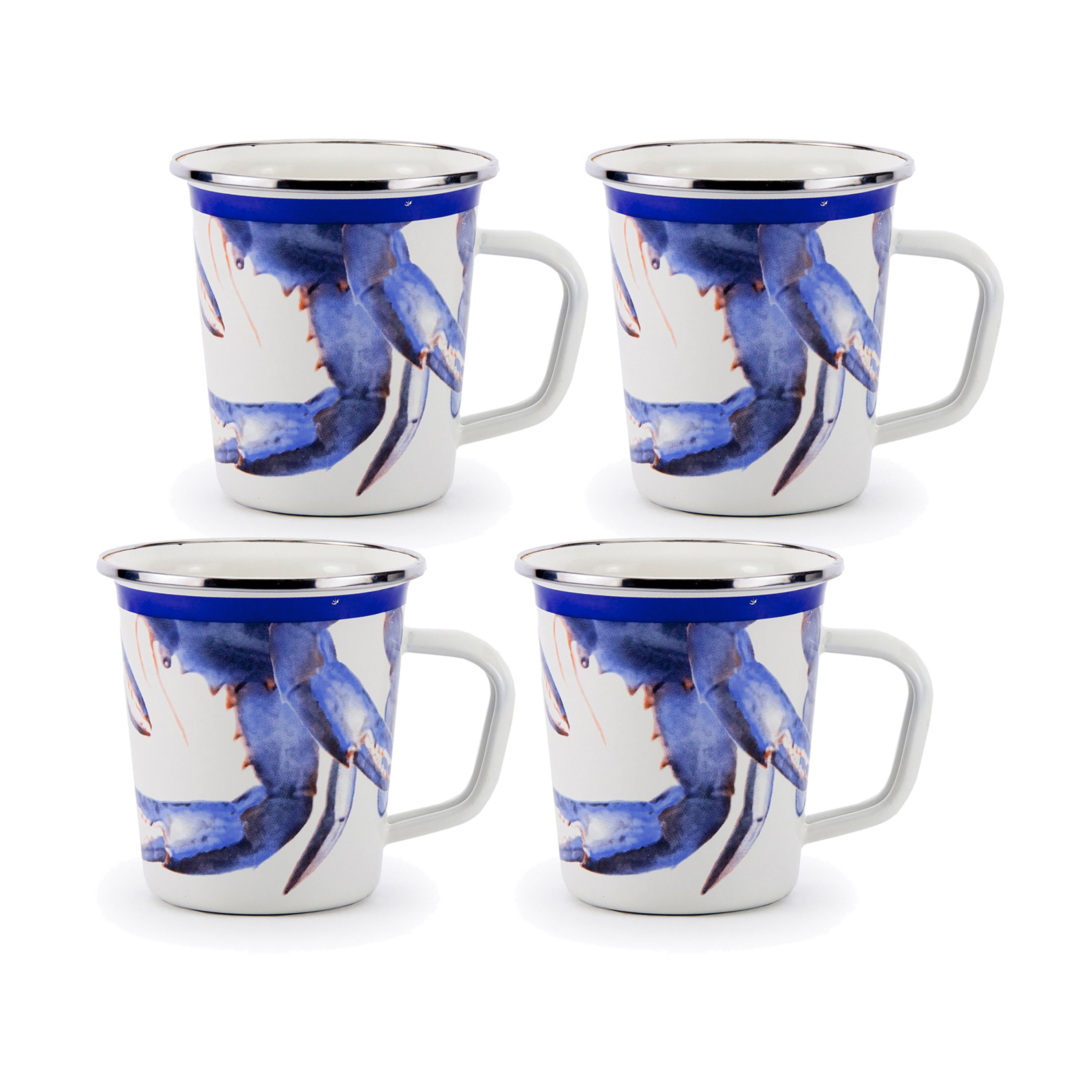 Golden Rabbit Enamelware Blue Crab 4-Piece Latte Mug Set