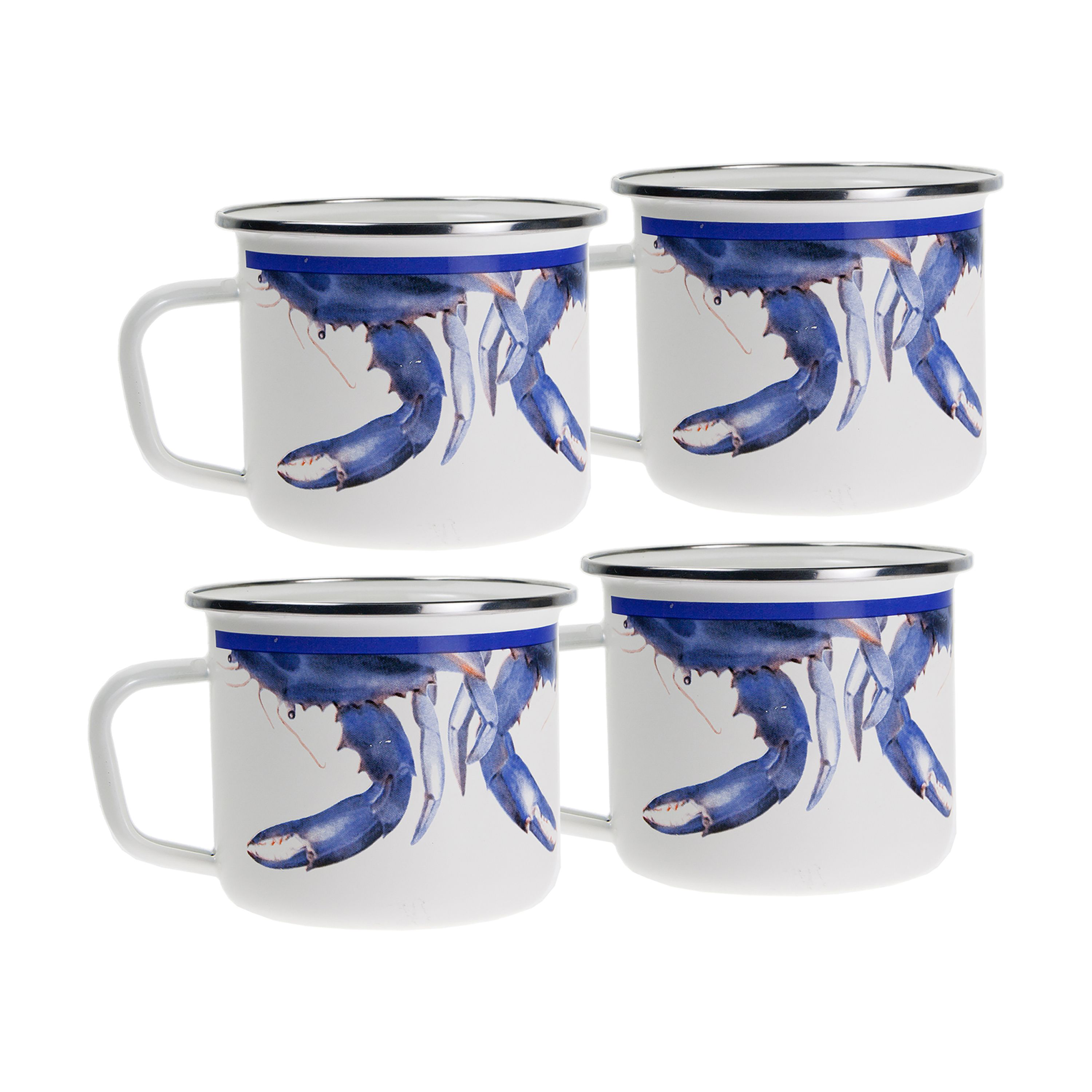 Golden Rabbit Blue Crab Enamelware 4-Piece Grande Mug Set