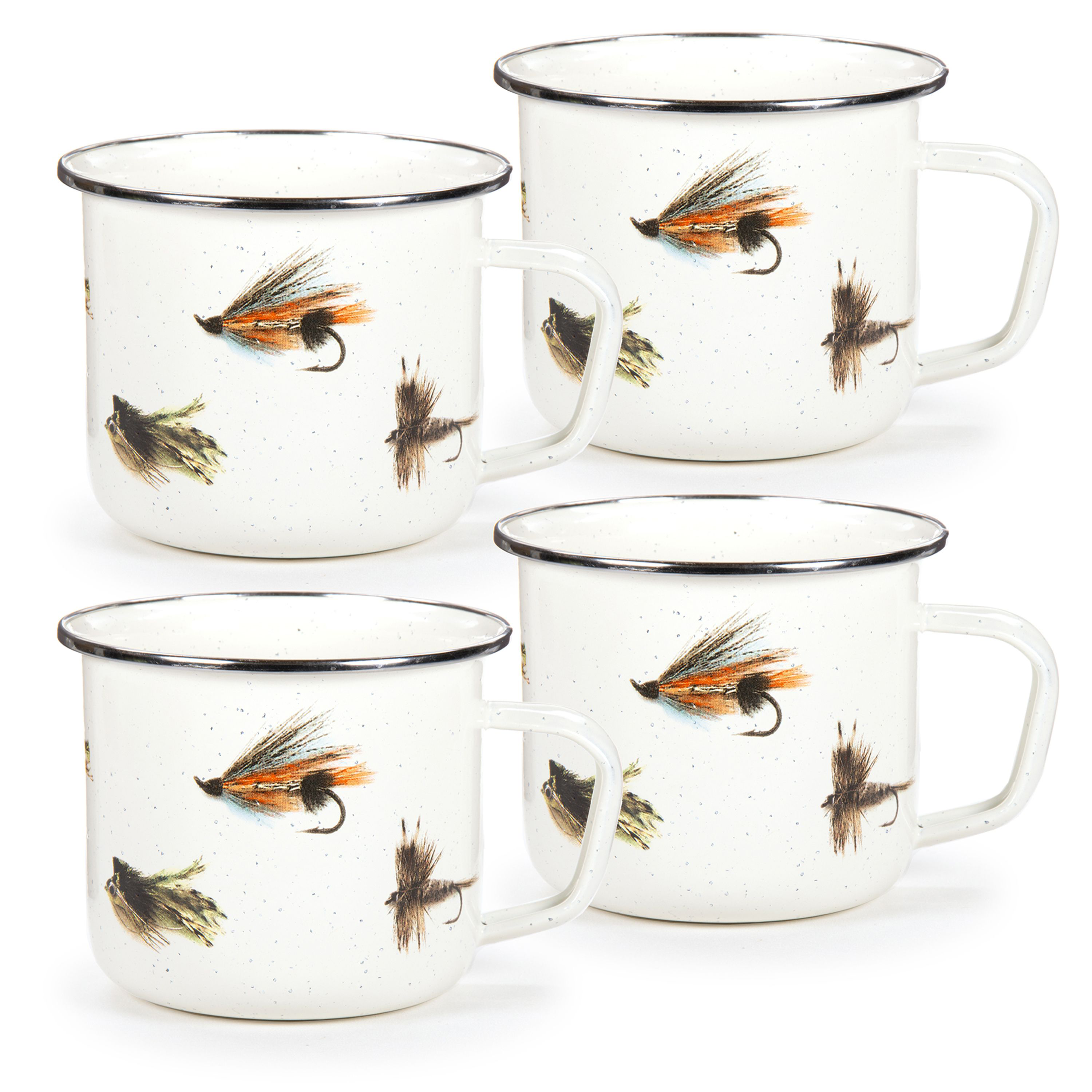 Golden Rabbit Fishing Fly Enamelware 4-Piece Grande Mug Set