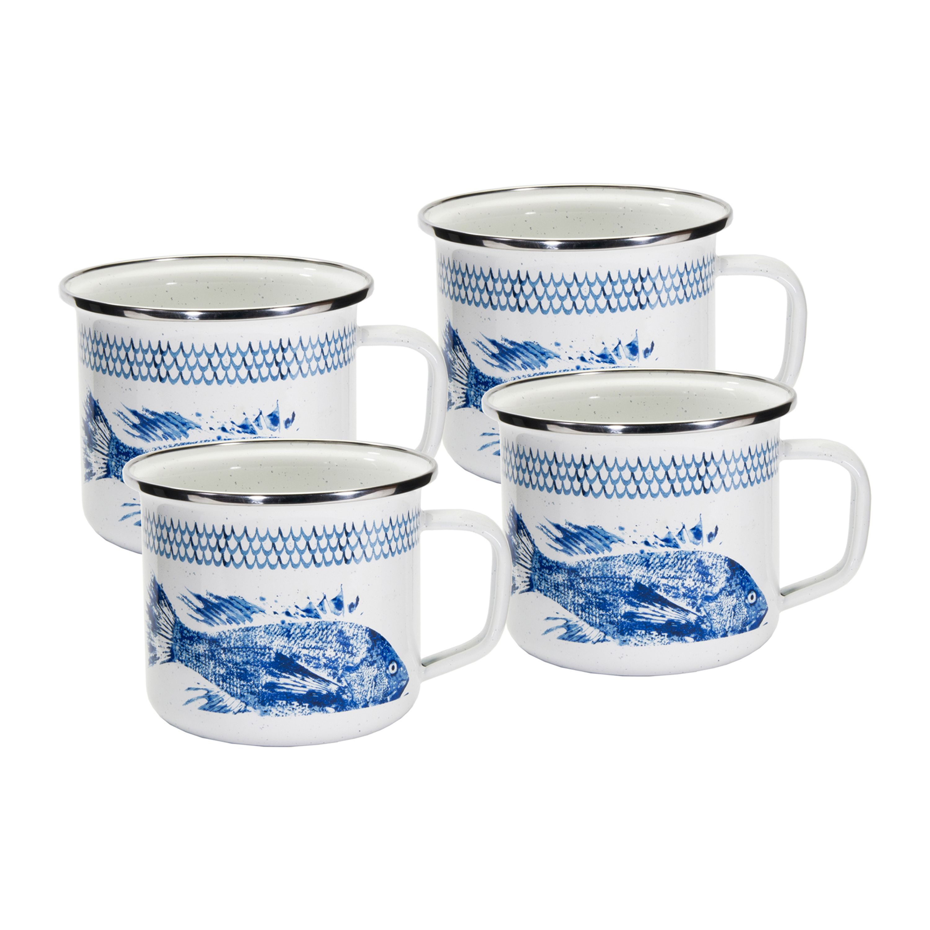 Golden Rabbit Fish Camp Enamelware 4-Piece Grande Mug Set