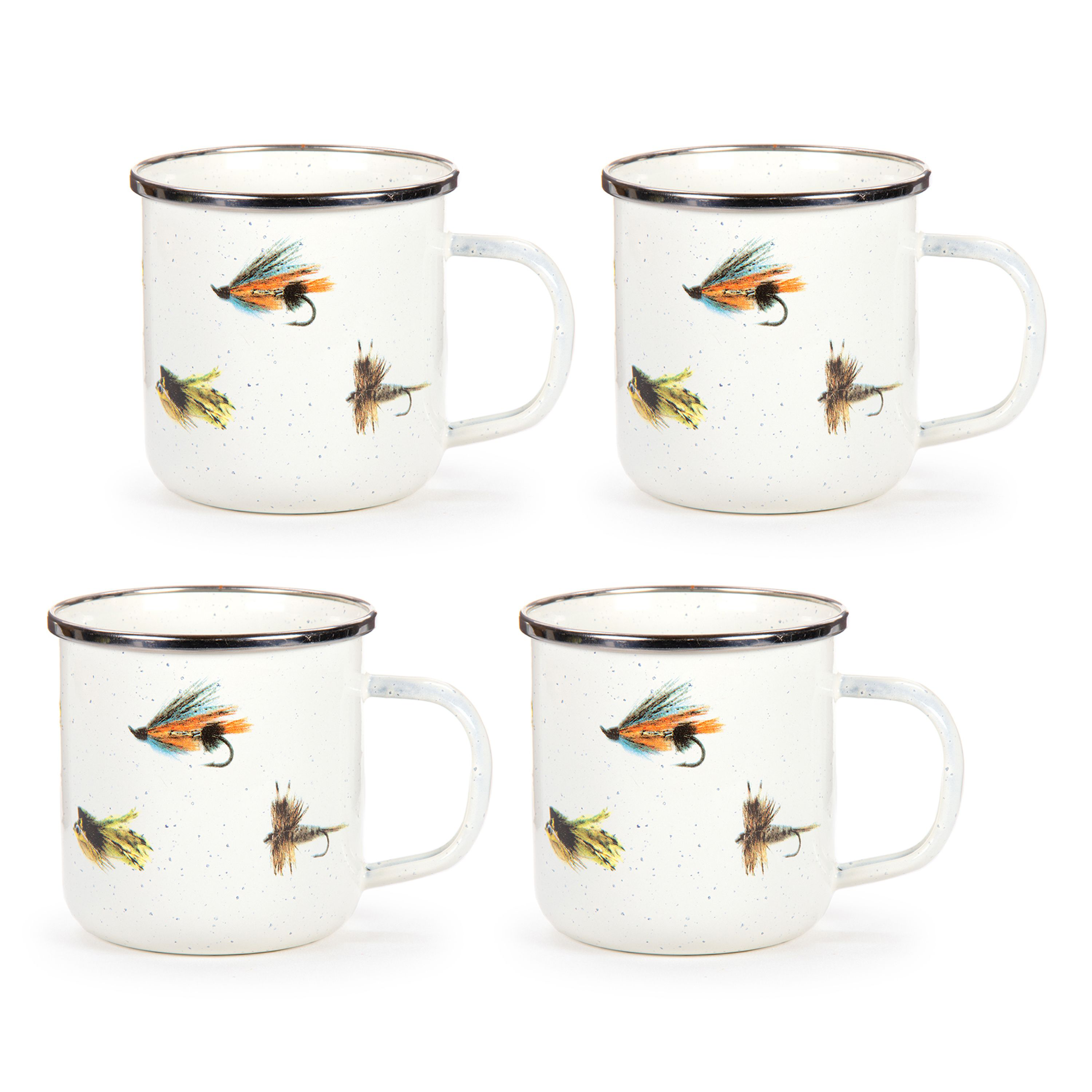 Golden Rabbit Fishing Fly Enamelware Collection Adult Mug Set of 4