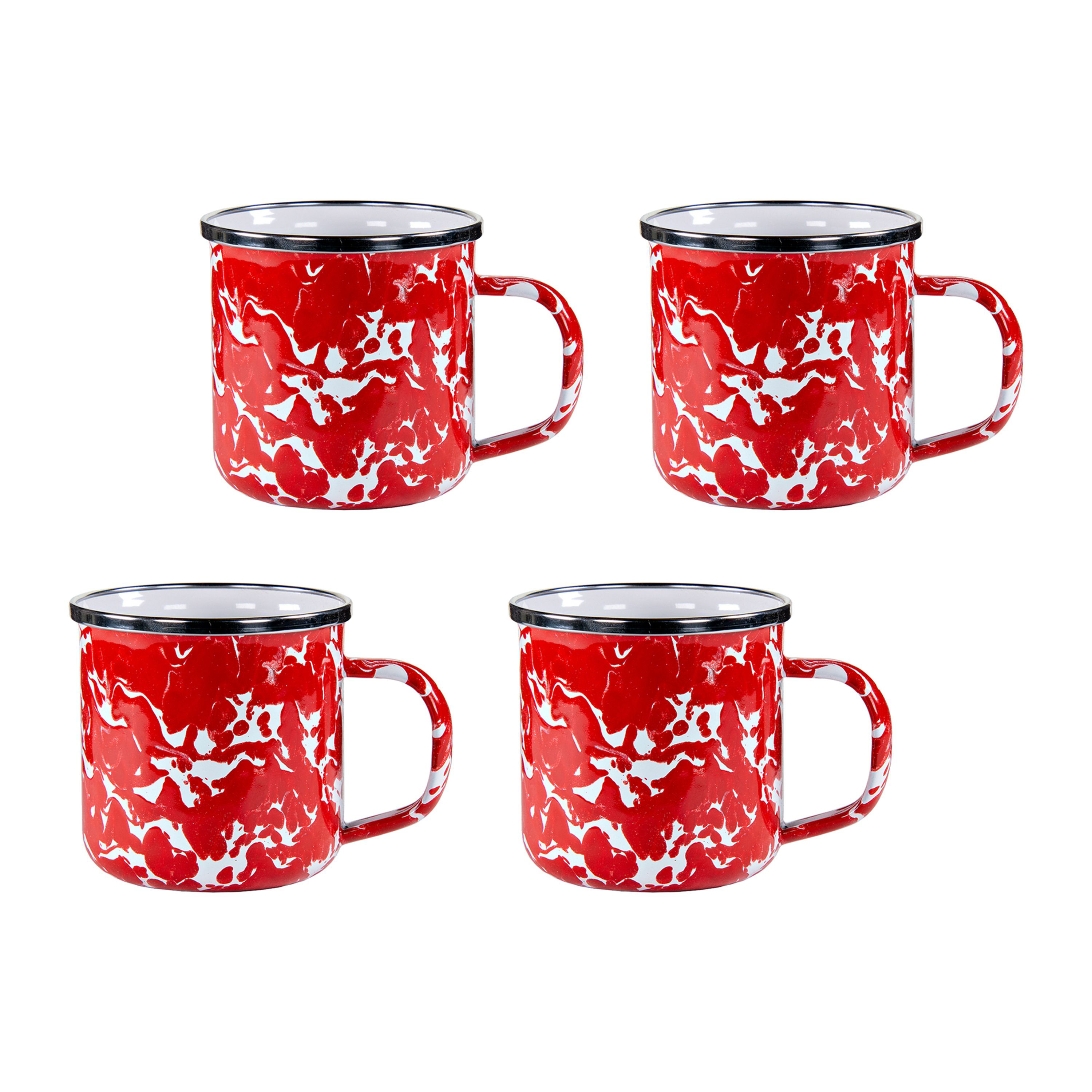 Golden Rabbit Red Swirl Enamelware Collection Adult Mug Set of 4