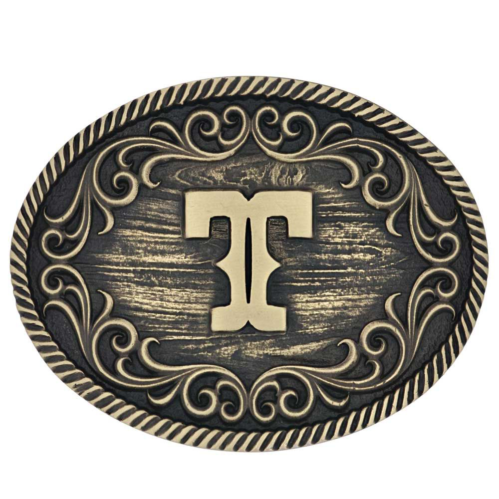 Montana Silversmiths Filigree Initial Attitude Belt Buckle - Rose Gold Silv