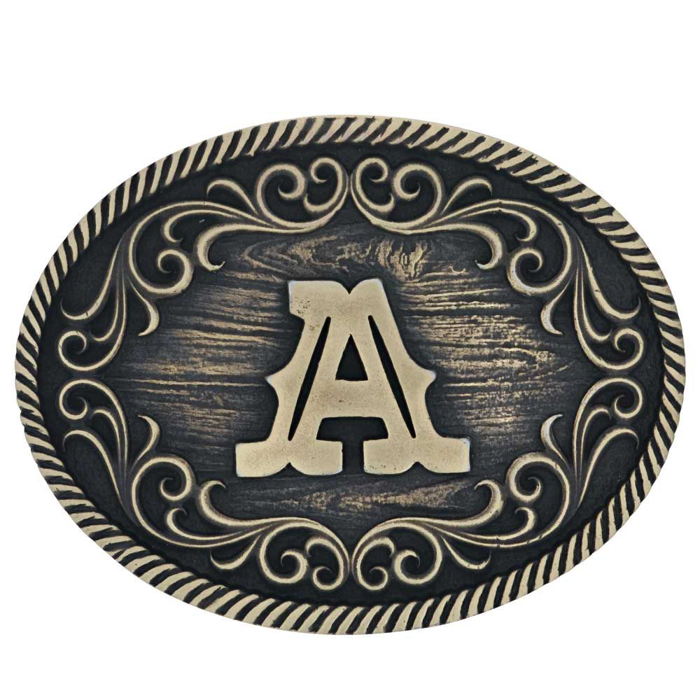 Montana Silversmiths Filigree Initial Attitude Belt Buckle - Rose Gold Silv