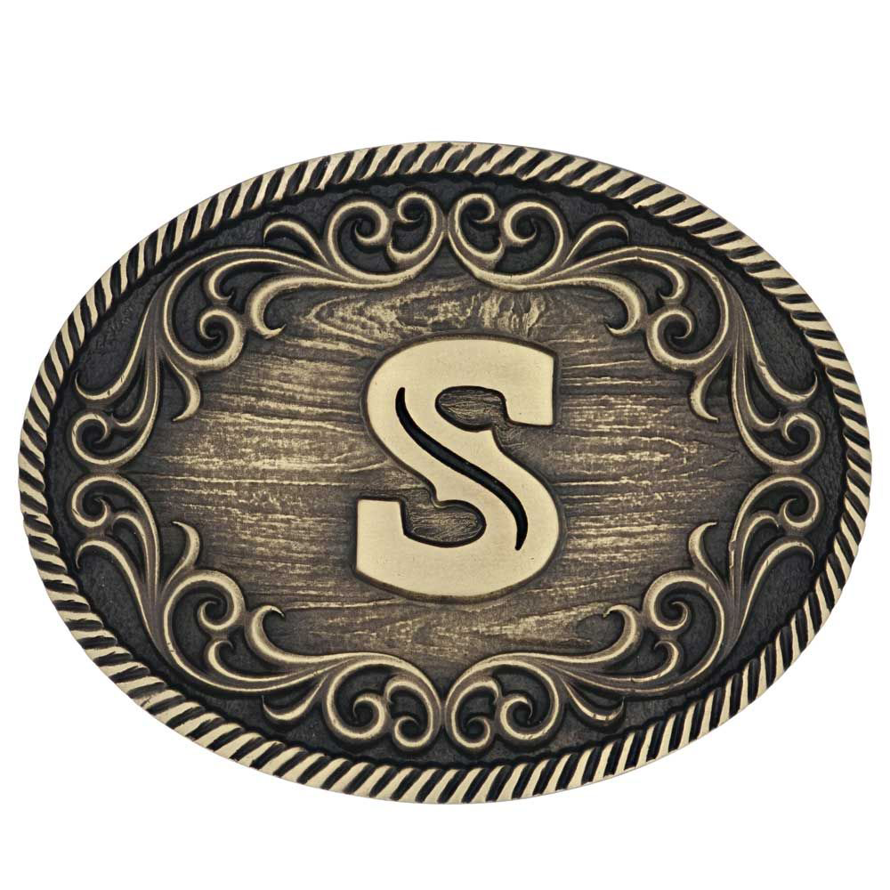 Montana Silversmiths Filigree Initial Attitude Belt Buckle - Rose Gold Silv