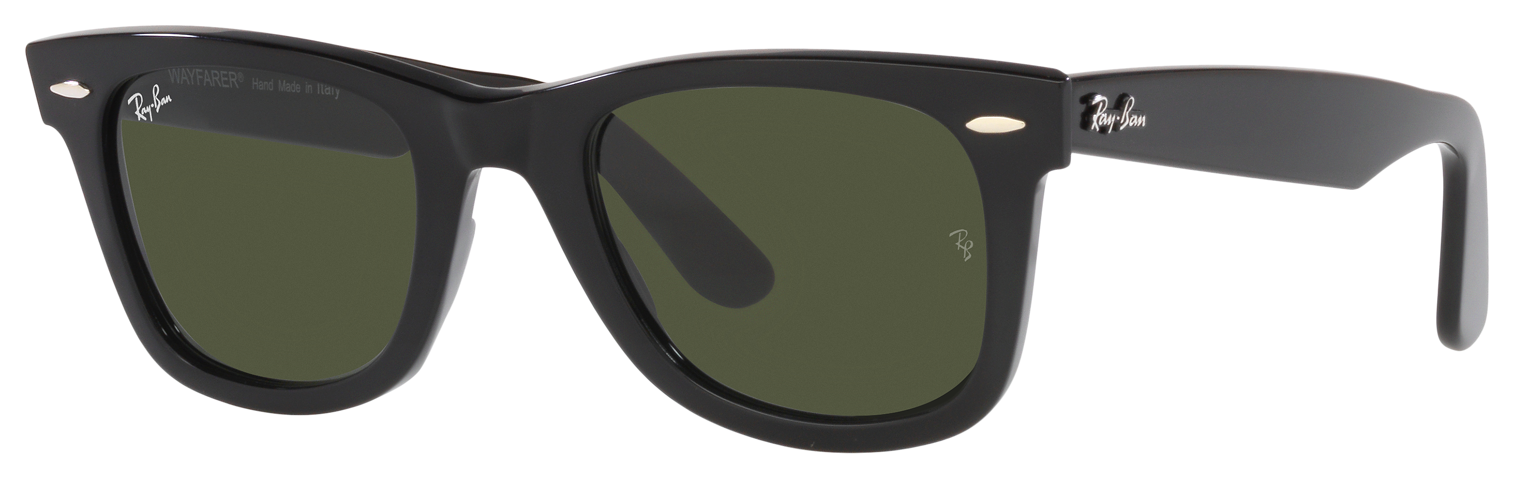 Image of Ray-Ban Original Wayfarer RB2140 Glass Sunglasses - Polished Black/Green Classic - Large