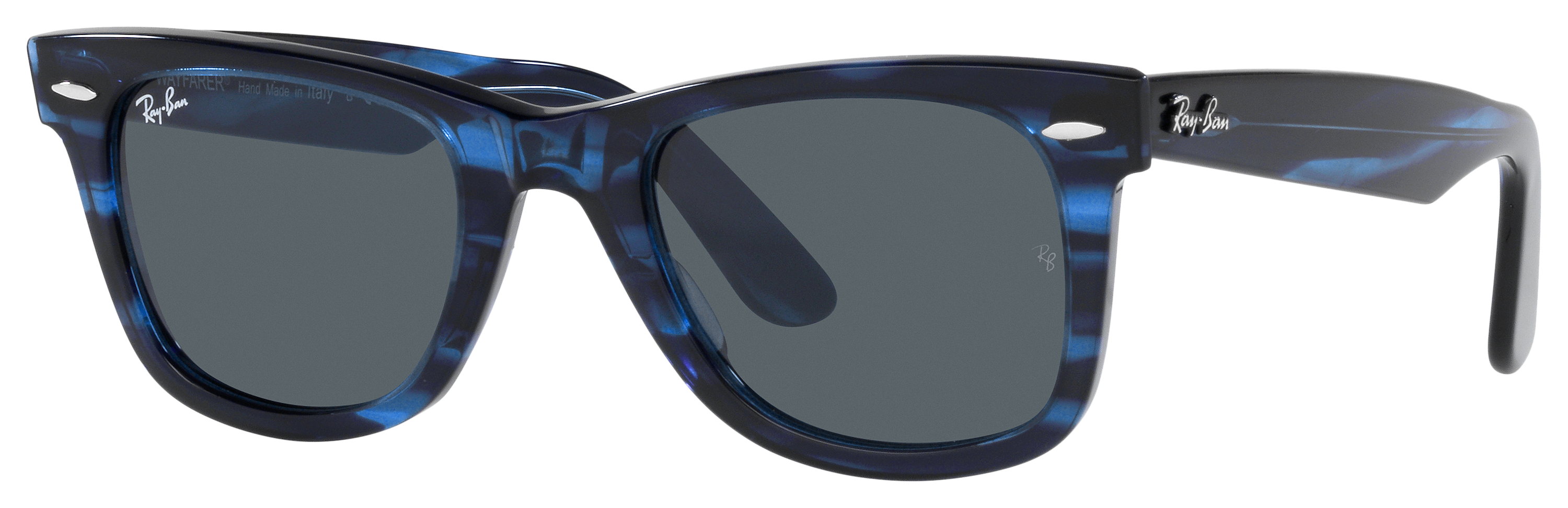 Image of Ray-Ban Original Wayfarer RB2140 Glass Sunglasses - Polished Striped Blue/Blue Classic - Large