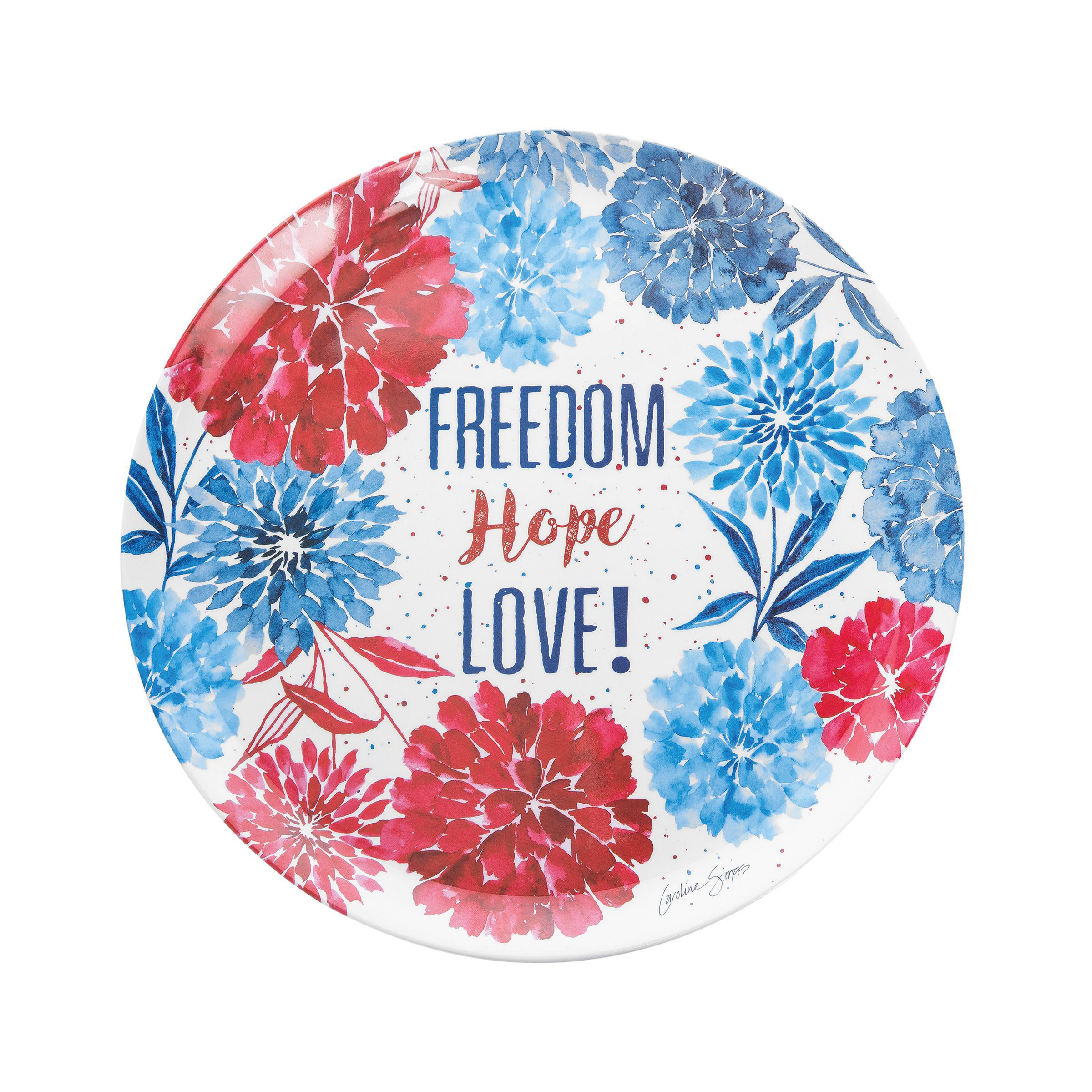 C&ampF Home Red White &Bloom Round Platter