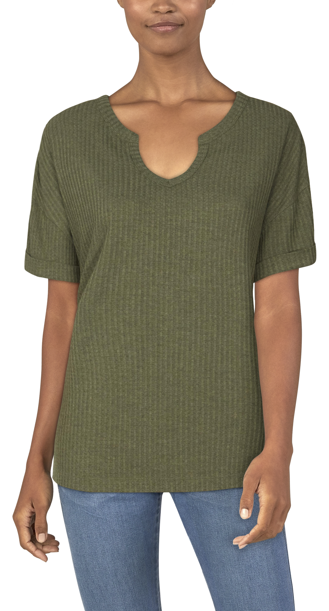 Natural Reflections Brush Creek Waffle Short-Sleeve Shirt for Ladies - Deep Lichen Green - S
