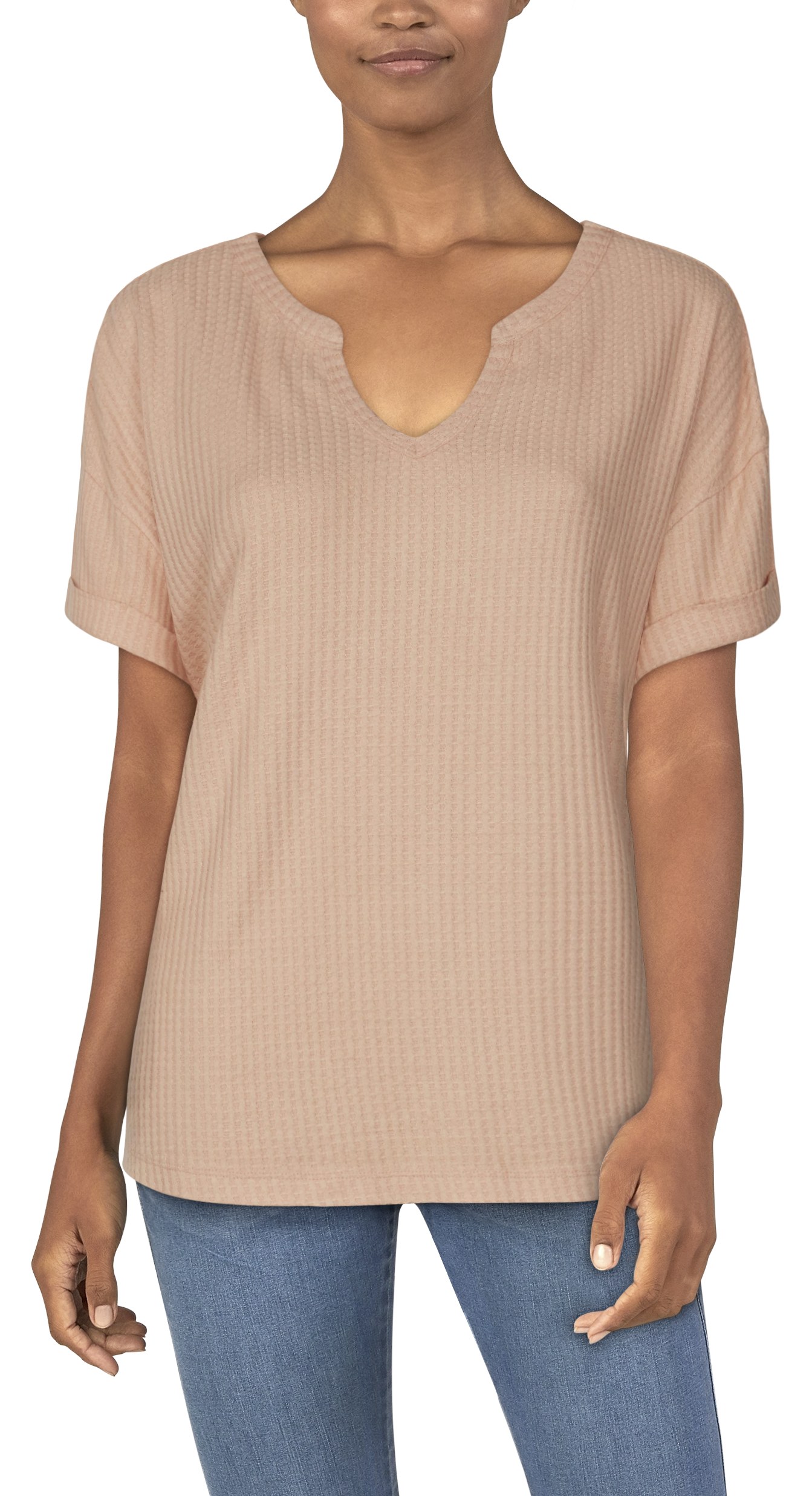 Natural Reflections Brush Creek Waffle Short-Sleeve Shirt for Ladies - Almost Apricot - 1X