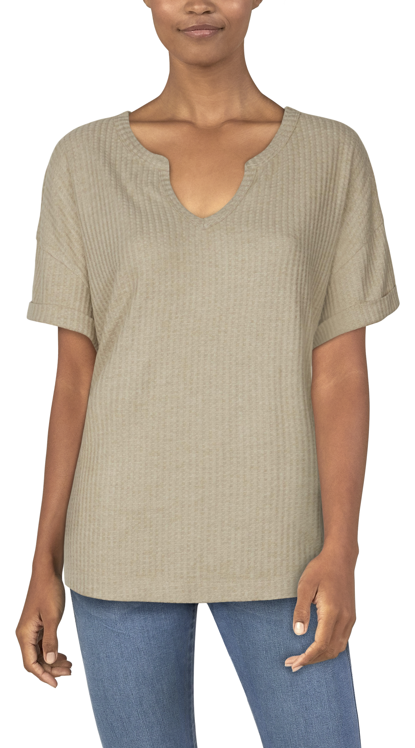 Natural Reflections Brush Creek Waffle Short-Sleeve Shirt for Ladies - Oatmeal Heather - L