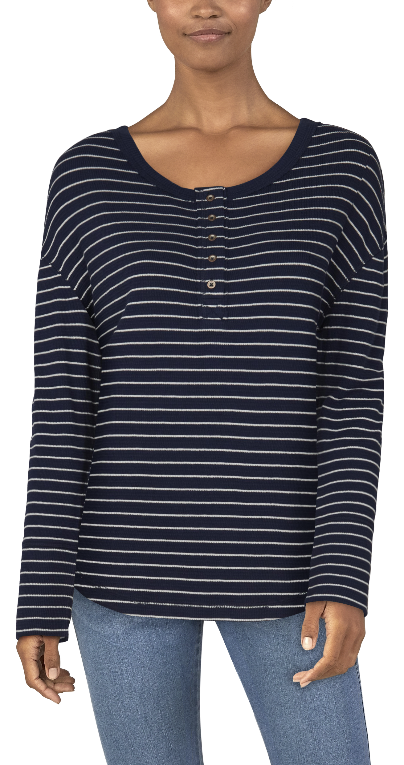 NATURAL REFLECTIONS Stripe Waffle Long-Sleeve Henley