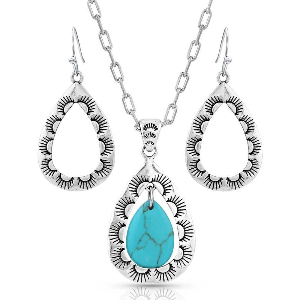 Montana Silversmiths Roadrunner Turquoise Scalloped Necklace and Earrings J