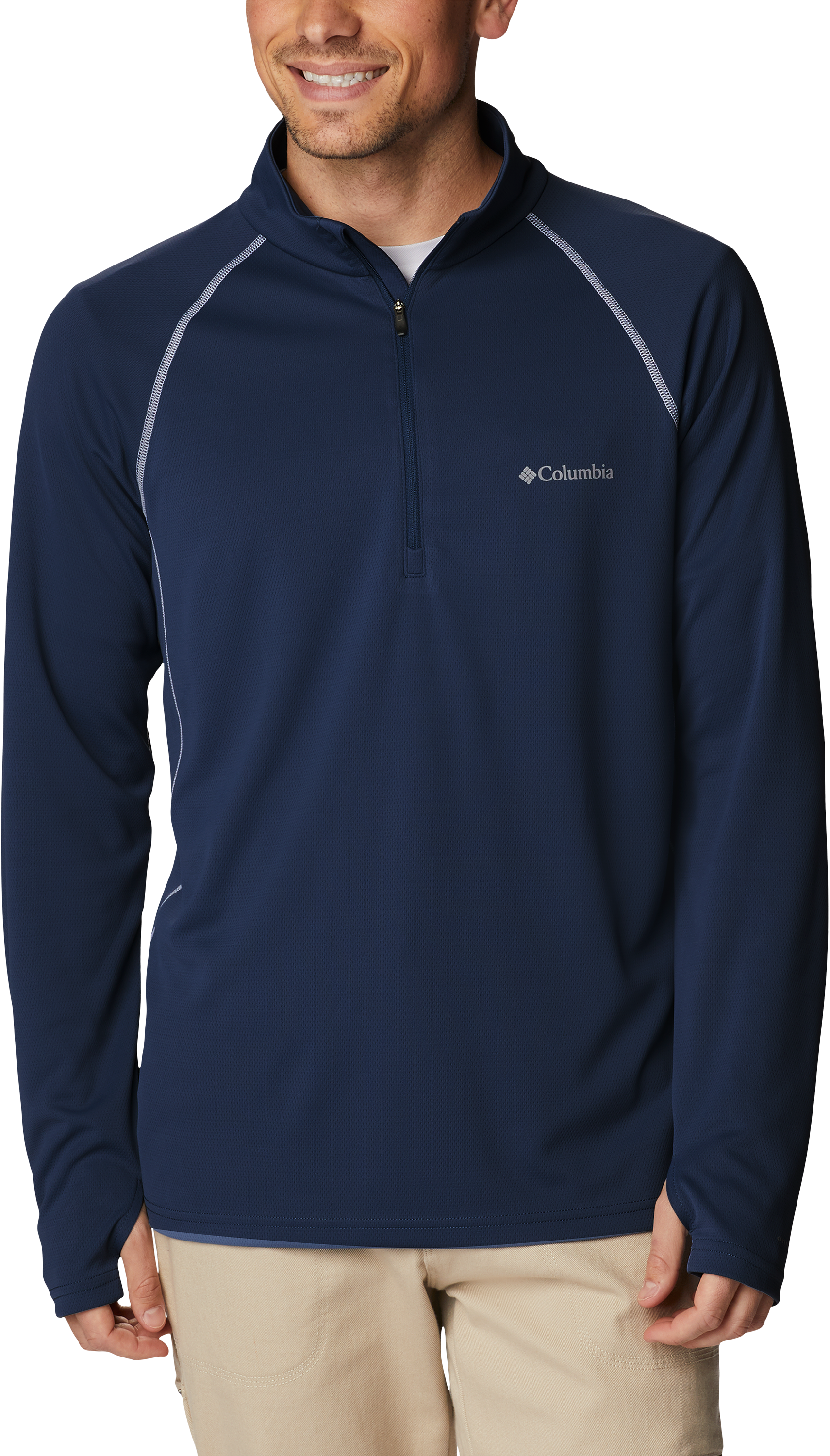 Image of Columbia Narrows Pointe Half-Zip Pullover Long-Sleeve Shirt for Men - Collegiate Navy/Dark Mountain - L