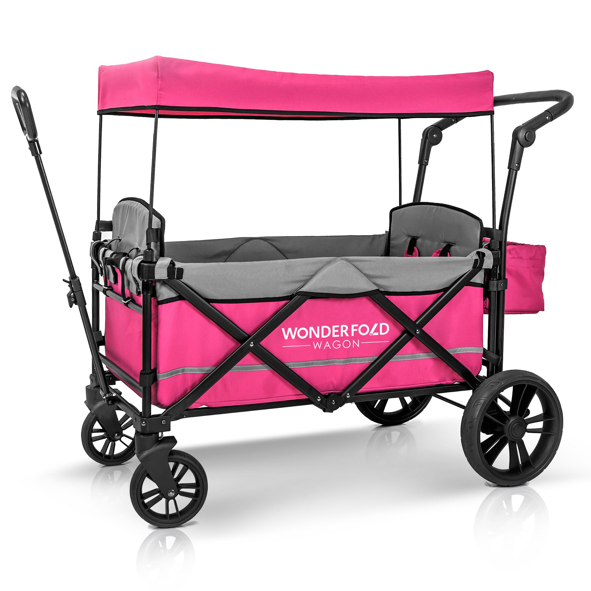 Image of WonderFold Wagon Outdoor X2 Push + Pull Double Stroller Wagon - Pink/Gray