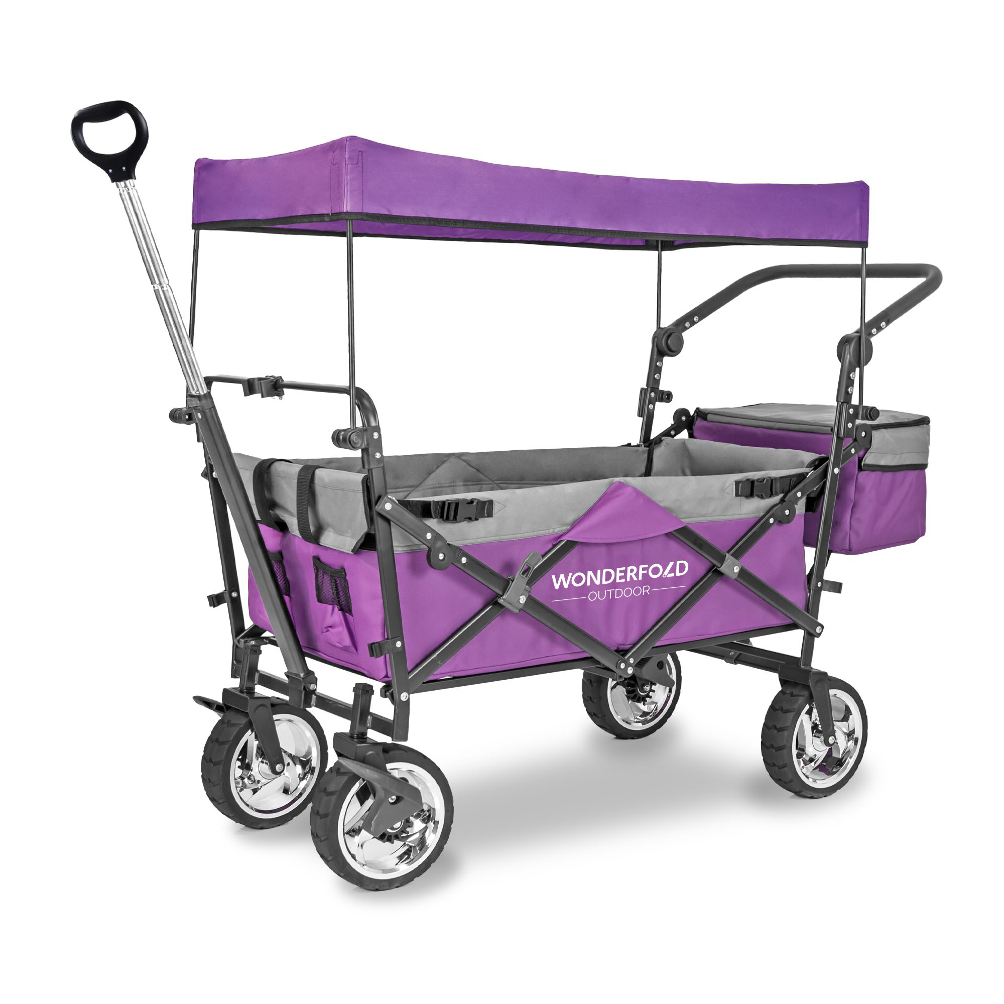 Image of WonderFold Wagon Outdoor S4 Push + Pull Folding Utility Wagon with Canopy - Purple/Gray