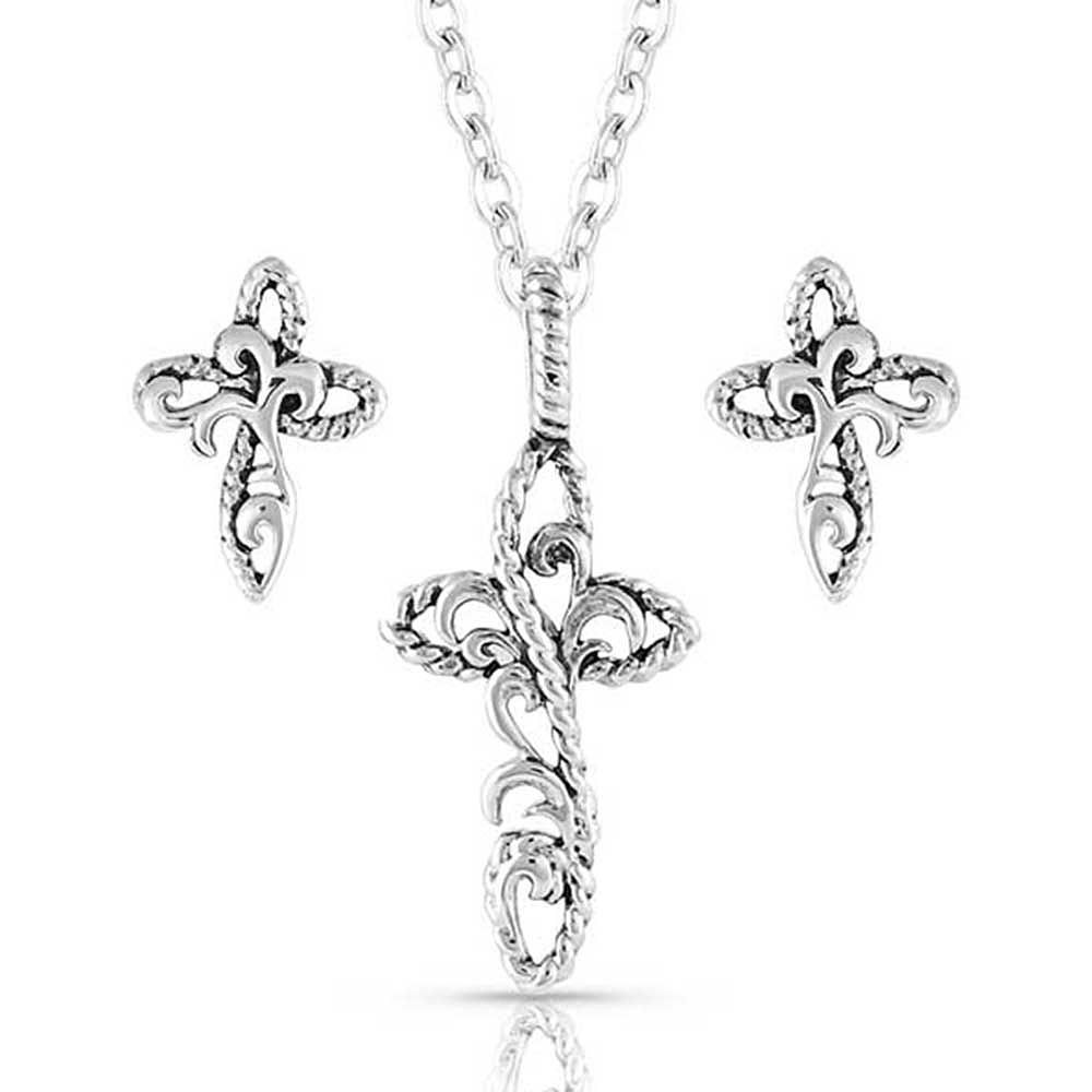 Image of Montana Silversmiths Hold Steady Faith Cross Necklace and Earrings Jewelry Set