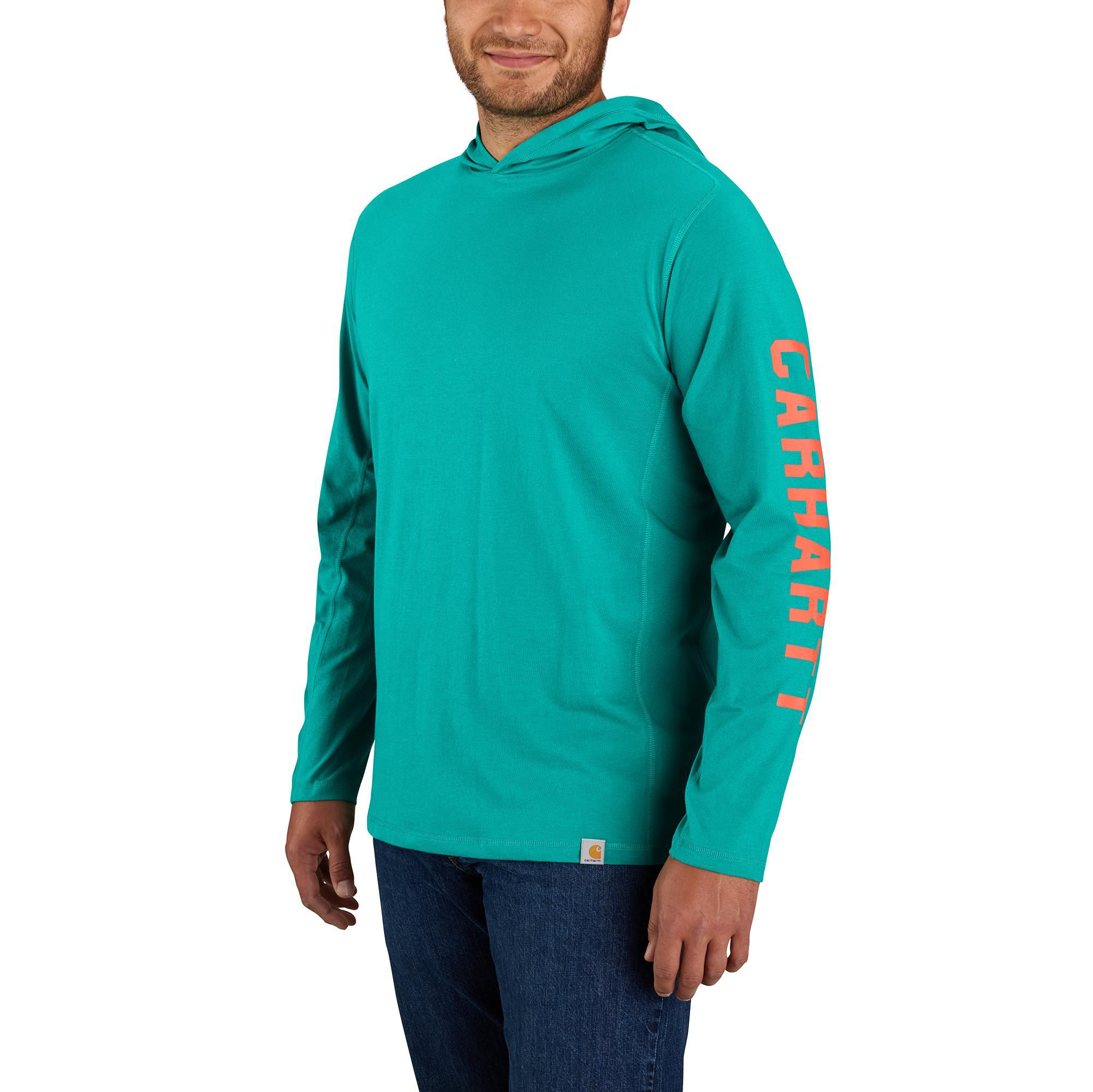 Image of Carhartt Force Logo Hooded Long-Sleeve T-Shirt for Men - Dragonfly