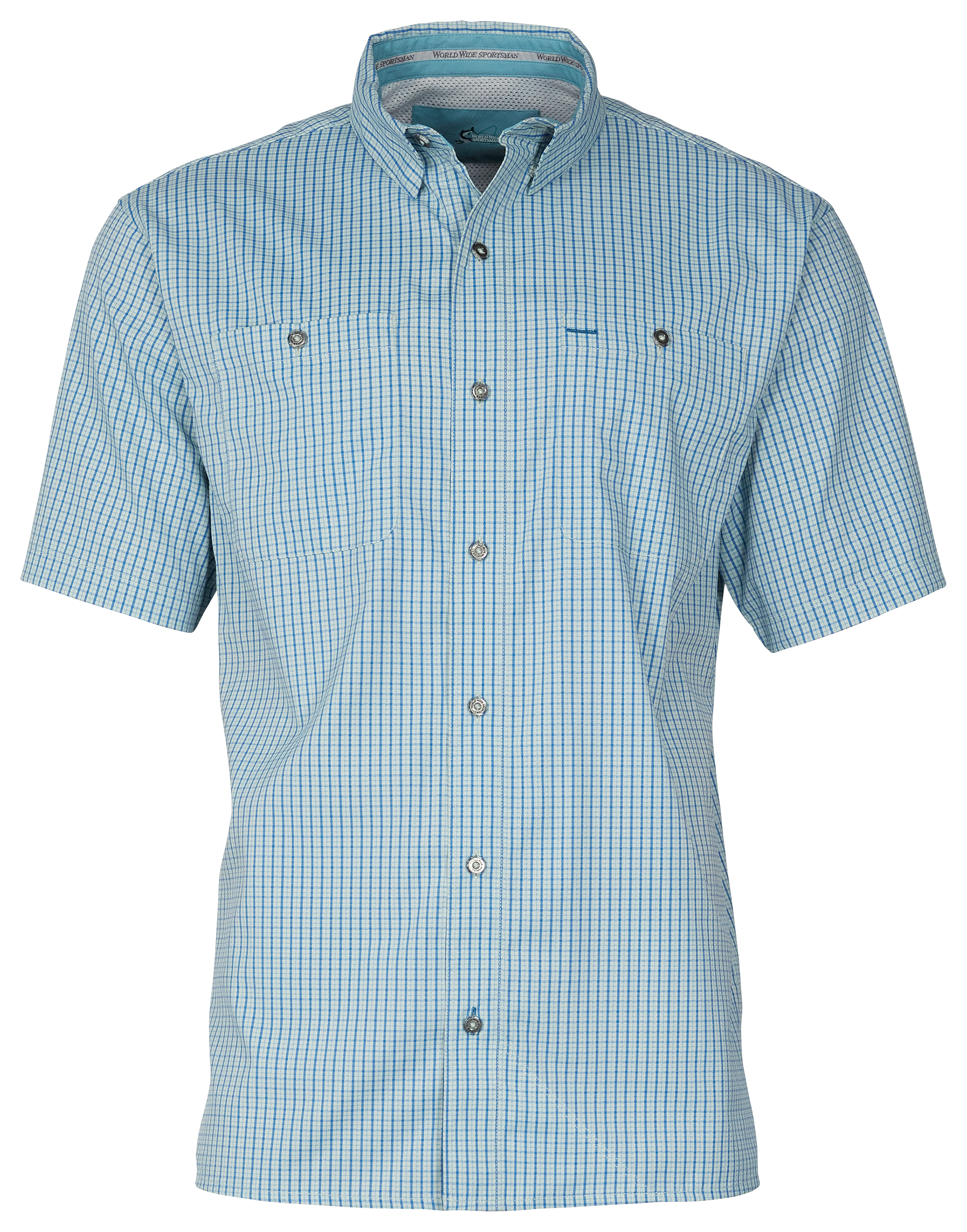 World Wide Sportsman Ultimate Angler Plaid Short-Sleeve Shirt for Men - Blue Glass Tattersall - M