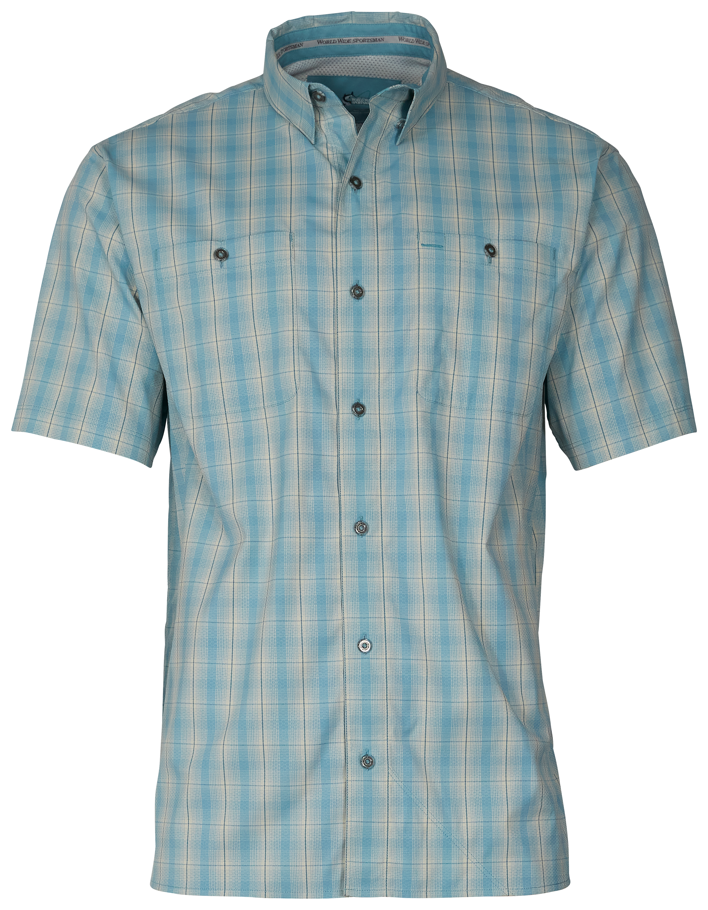 World Wide Sportsman Ultimate Angler Plaid Short-Sleeve Shirt for Men - Fading Ripple Plaid - L