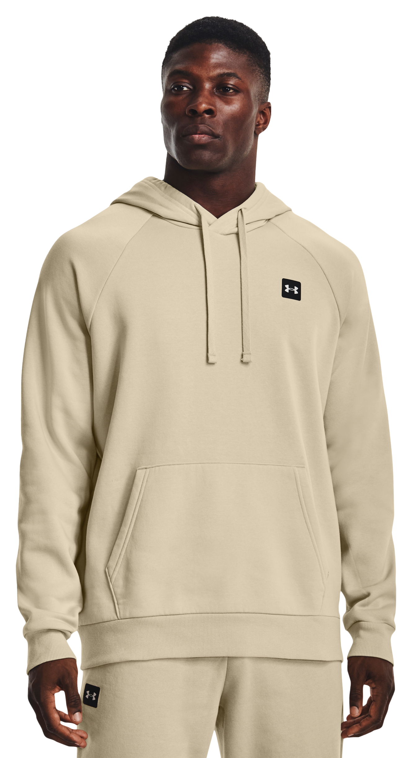 Image of Under Armour Rival Fleece Long-Sleeve Hoodie for Men - Khaki Base/Onyx White - S