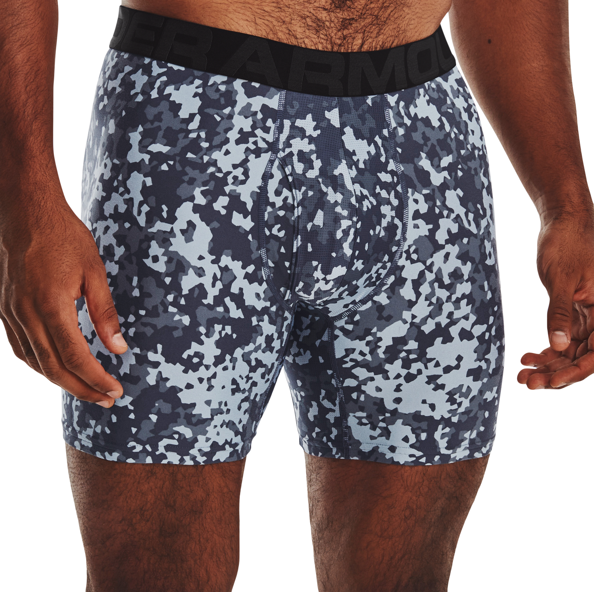 Under Armour Tech 6"" Patterned Boxerjock Shorts for Men - Harbor Blue/Jet Gray - S