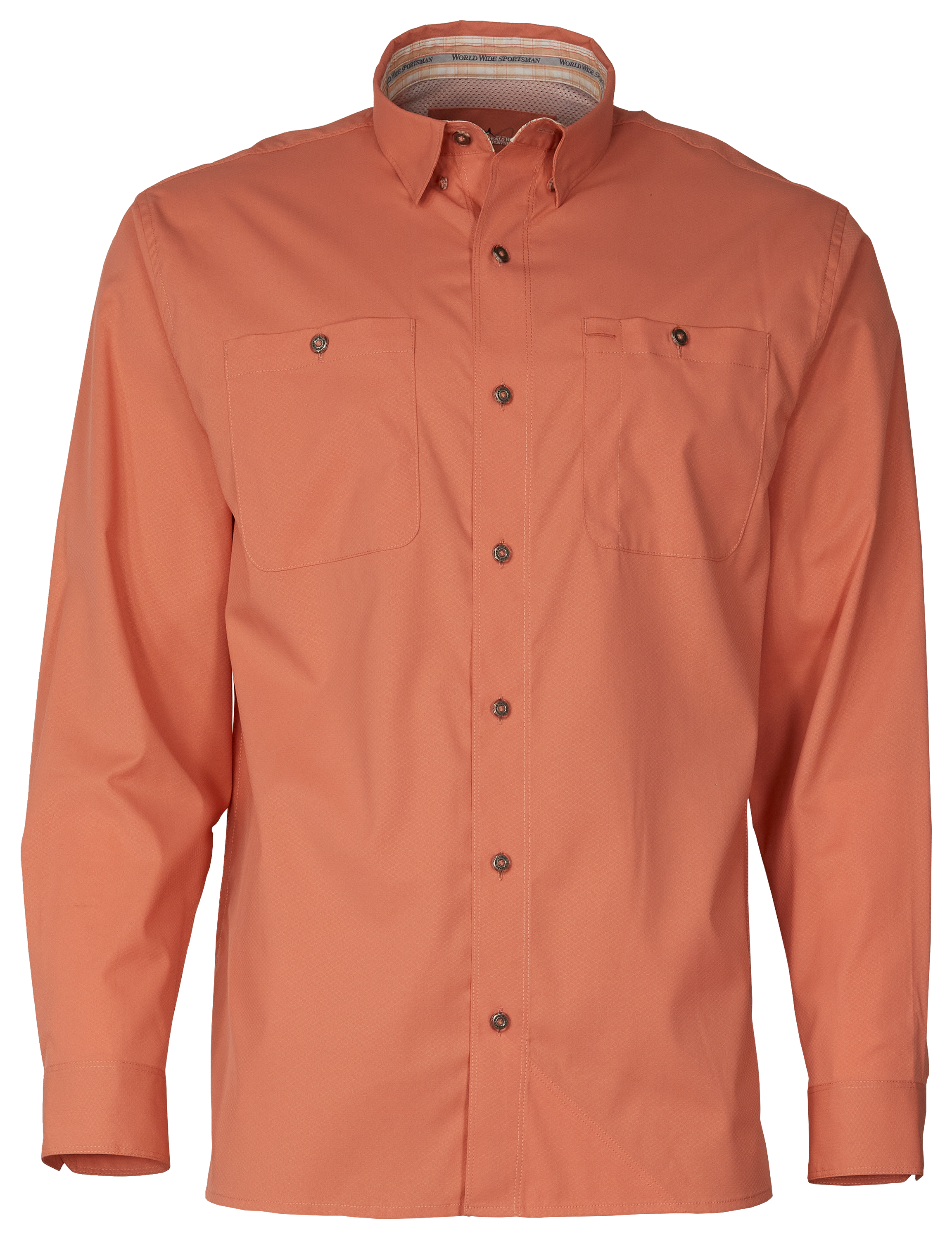 Image of World Wide Sportsman Ultimate Angler Solid Button-Down Long-Sleeve Shirt for Men - Crabapple - S