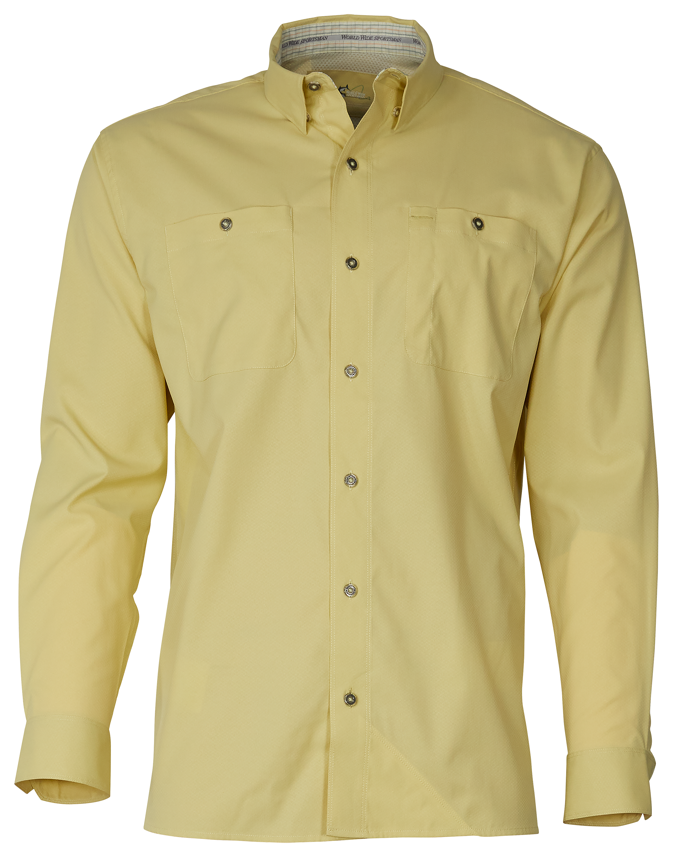 Image of World Wide Sportsman Ultimate Angler Solid Button-Down Long-Sleeve Shirt for Men - Golden Mist - S