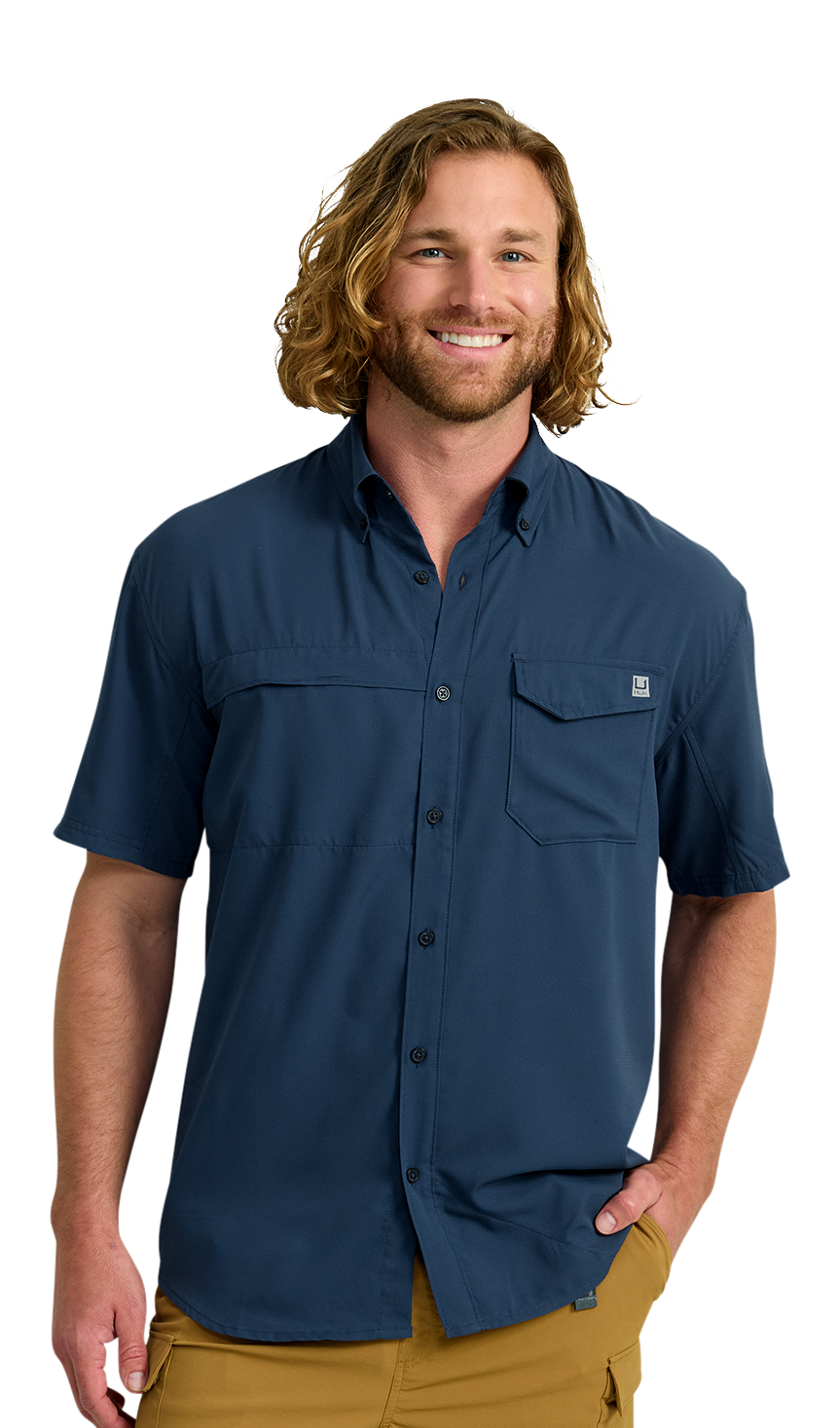 Image of Huk Tide Point Button-Up Short-Sleeve Shirt - Sargasso Sea - S