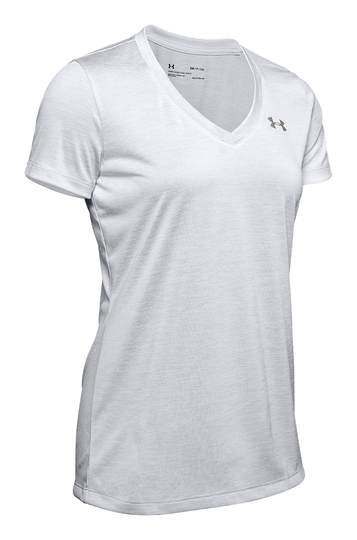 Image of Under Armour Tech Twist Short-Sleeve V-Neck T-Shirt for Ladies - Halo Gray