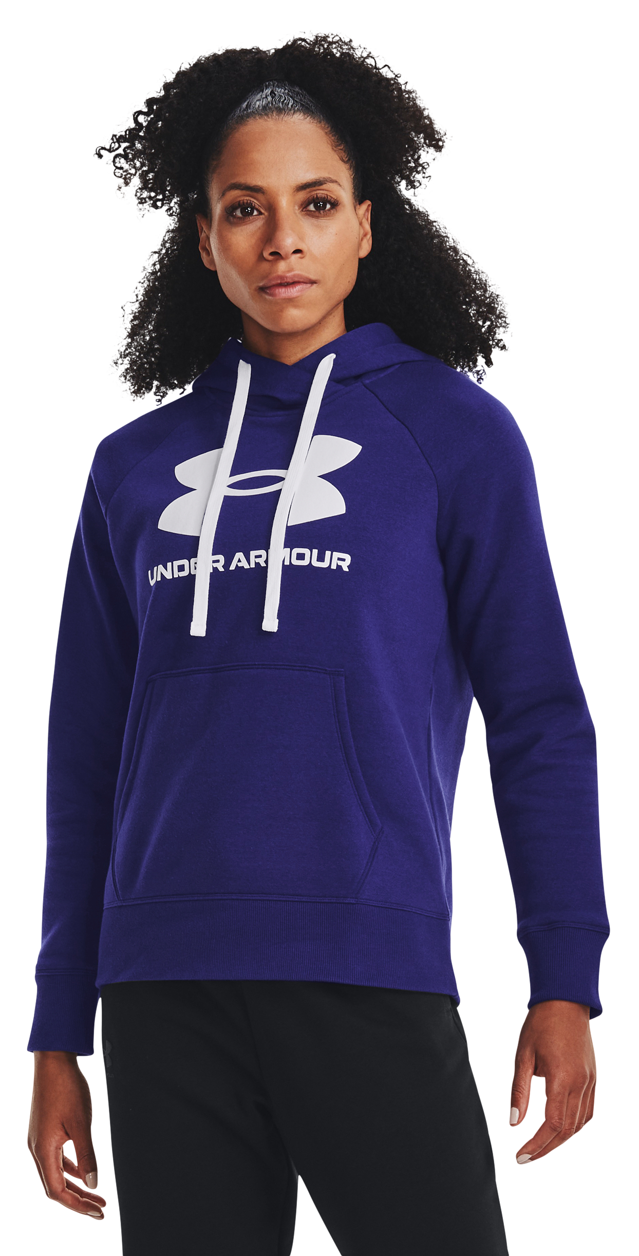 Image of Under Armour Rival Fleece Logo Raglan Long-Sleeve Hoodie for Ladies - Sonar Blue/White - XS