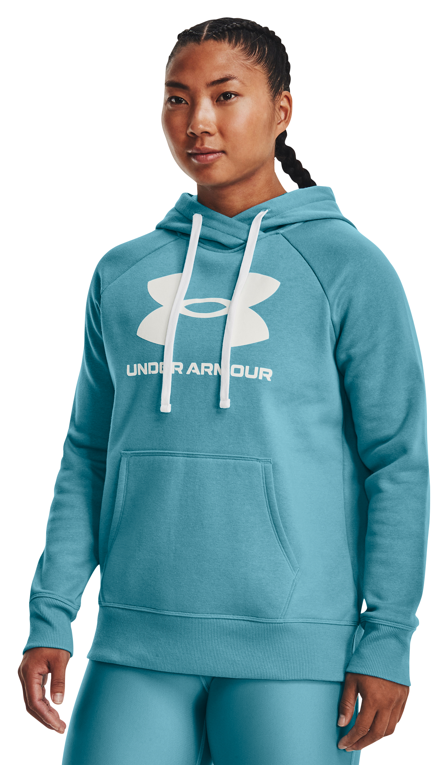 Image of Under Armour Rival Fleece Logo Raglan Long-Sleeve Hoodie for Ladies - Glacier Blue/White - XS