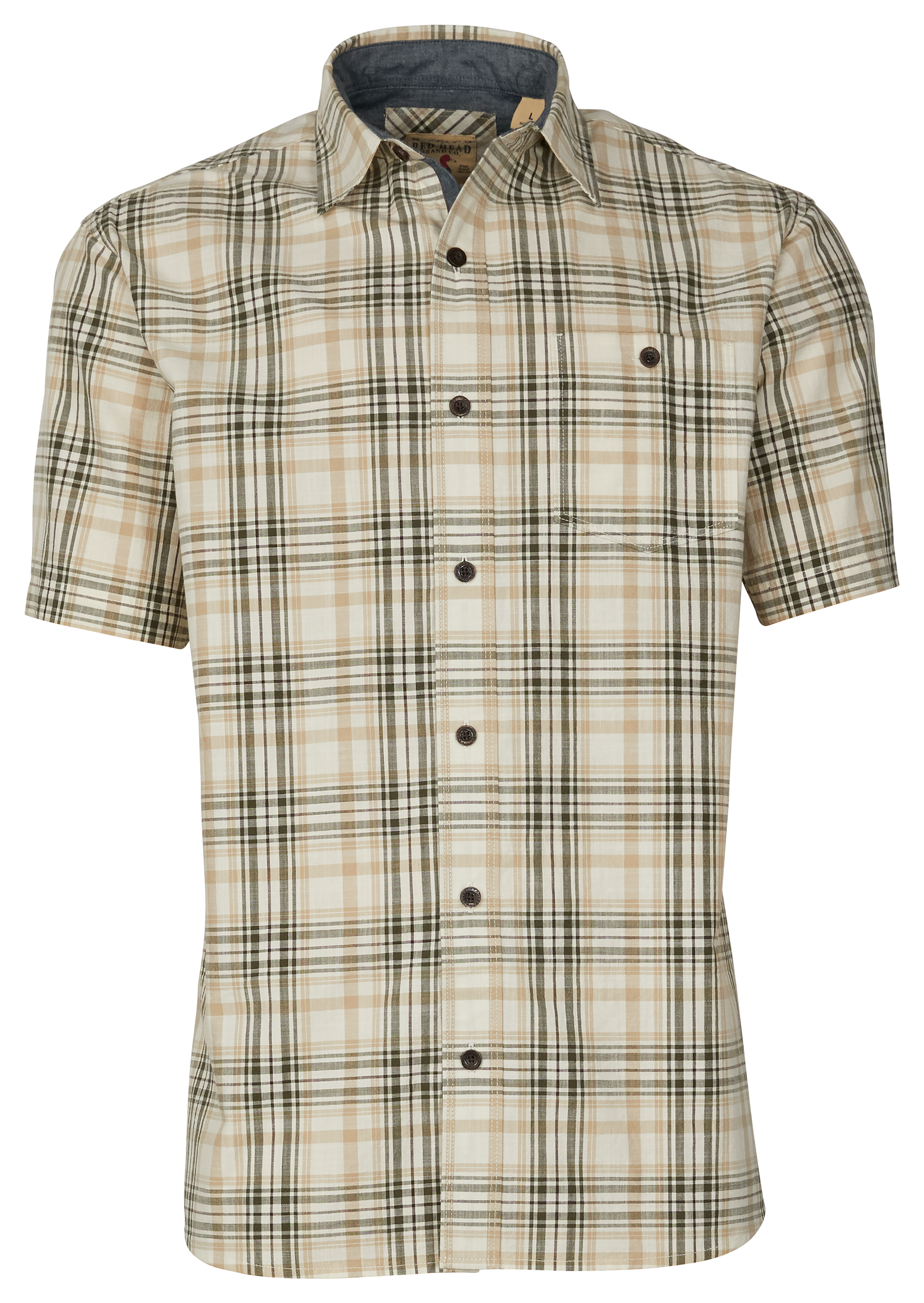 RedHead Yarn-Dyed Madras Plaid Short-Sleeve Shirt for Men - Tan Plaid - 2XL