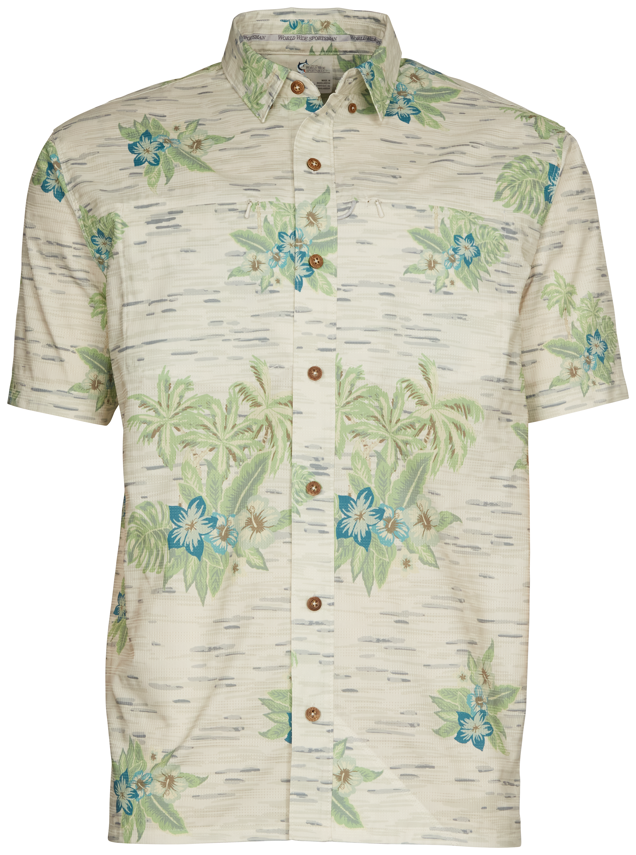 World Wide Sportsman Seacrest Print Short-Sleeve Button-Down Shirt for Men - Gray Hawaiian - M