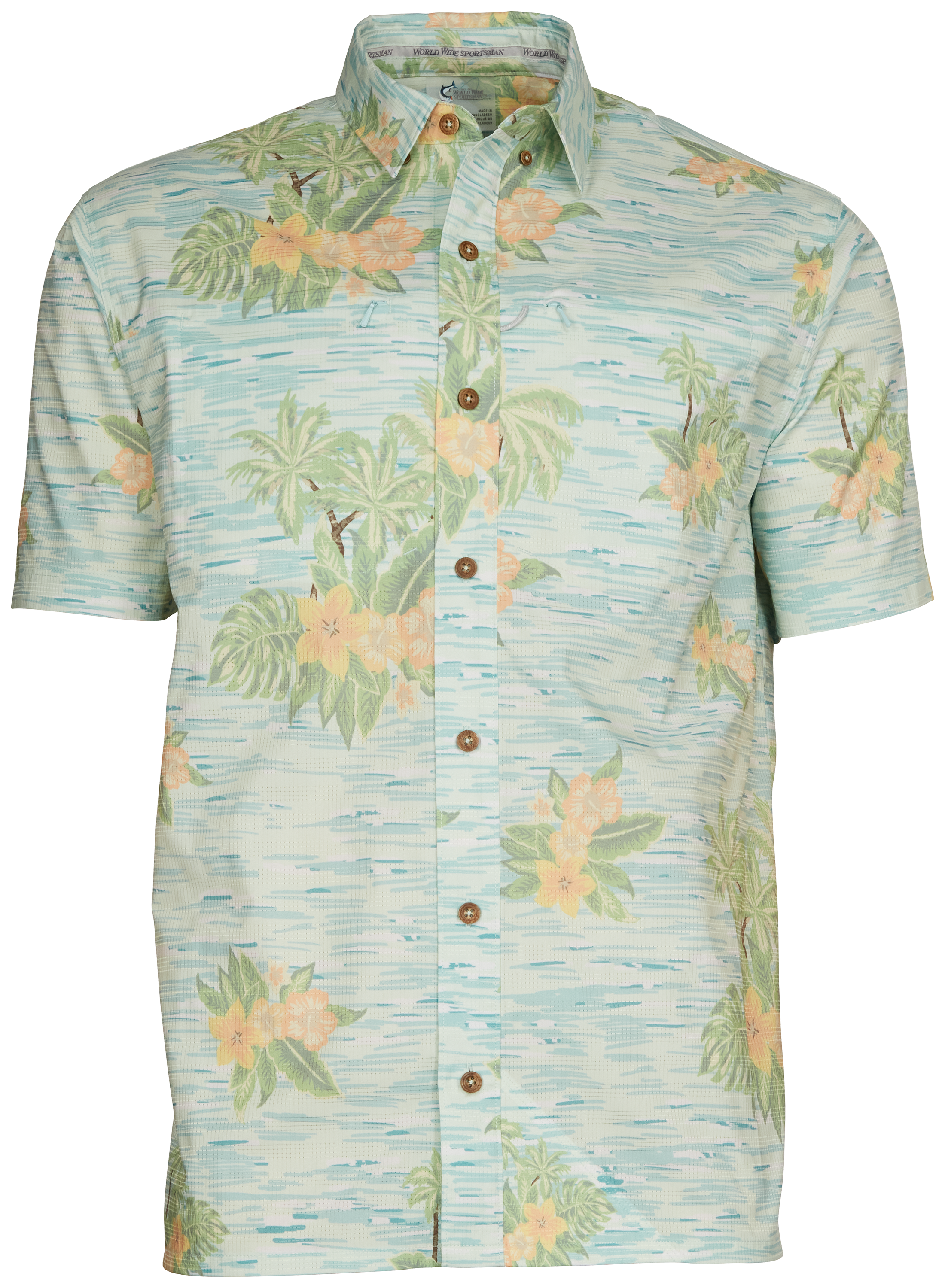 World Wide Sportsman Seacrest Print Short-Sleeve Button-Down Shirt for Men - Blue Hawaiian - S