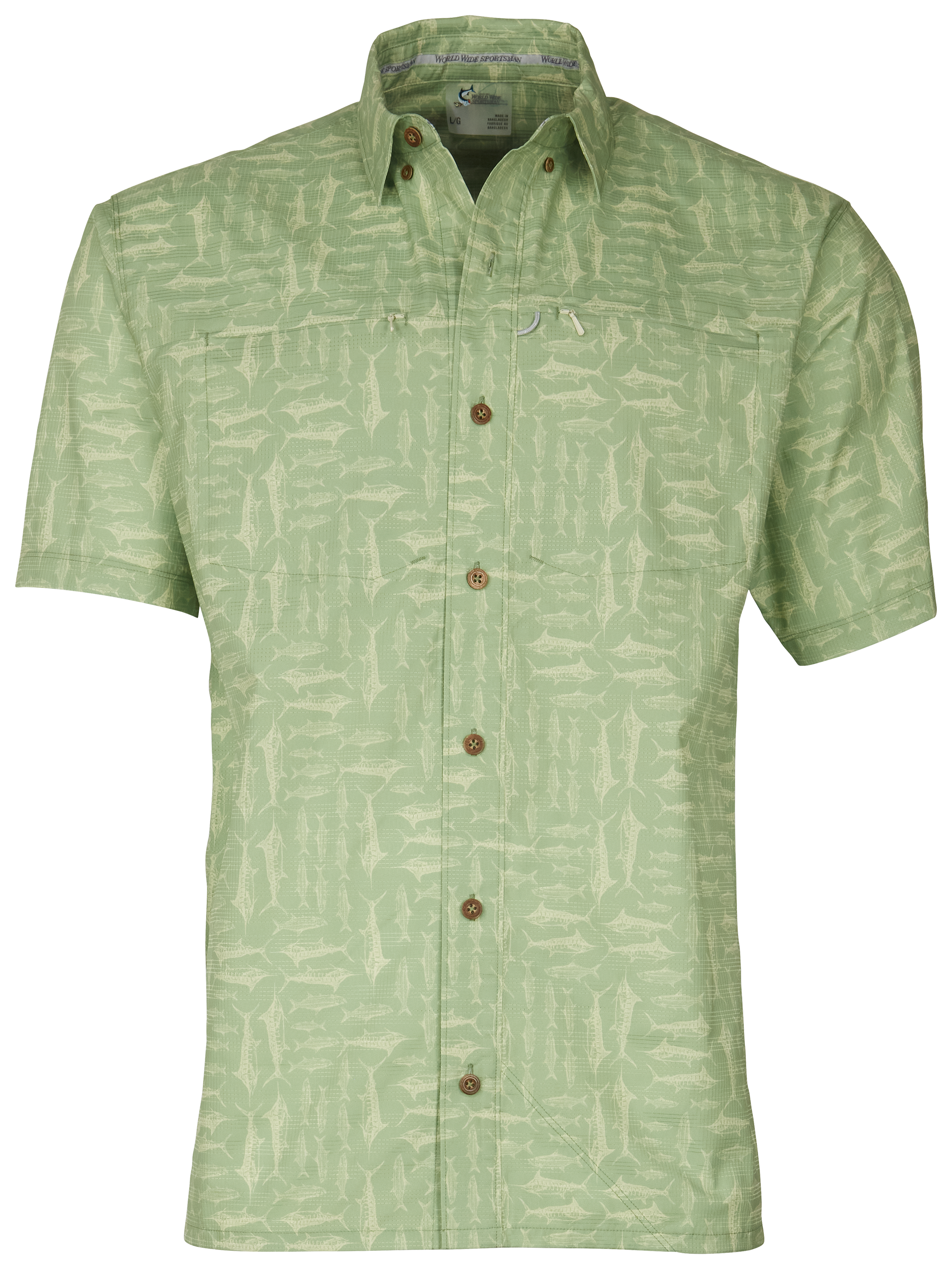World Wide Sportsman Seacrest Print Short-Sleeve Button-Down Shirt for Men - Quiet Green Salt Rub - S