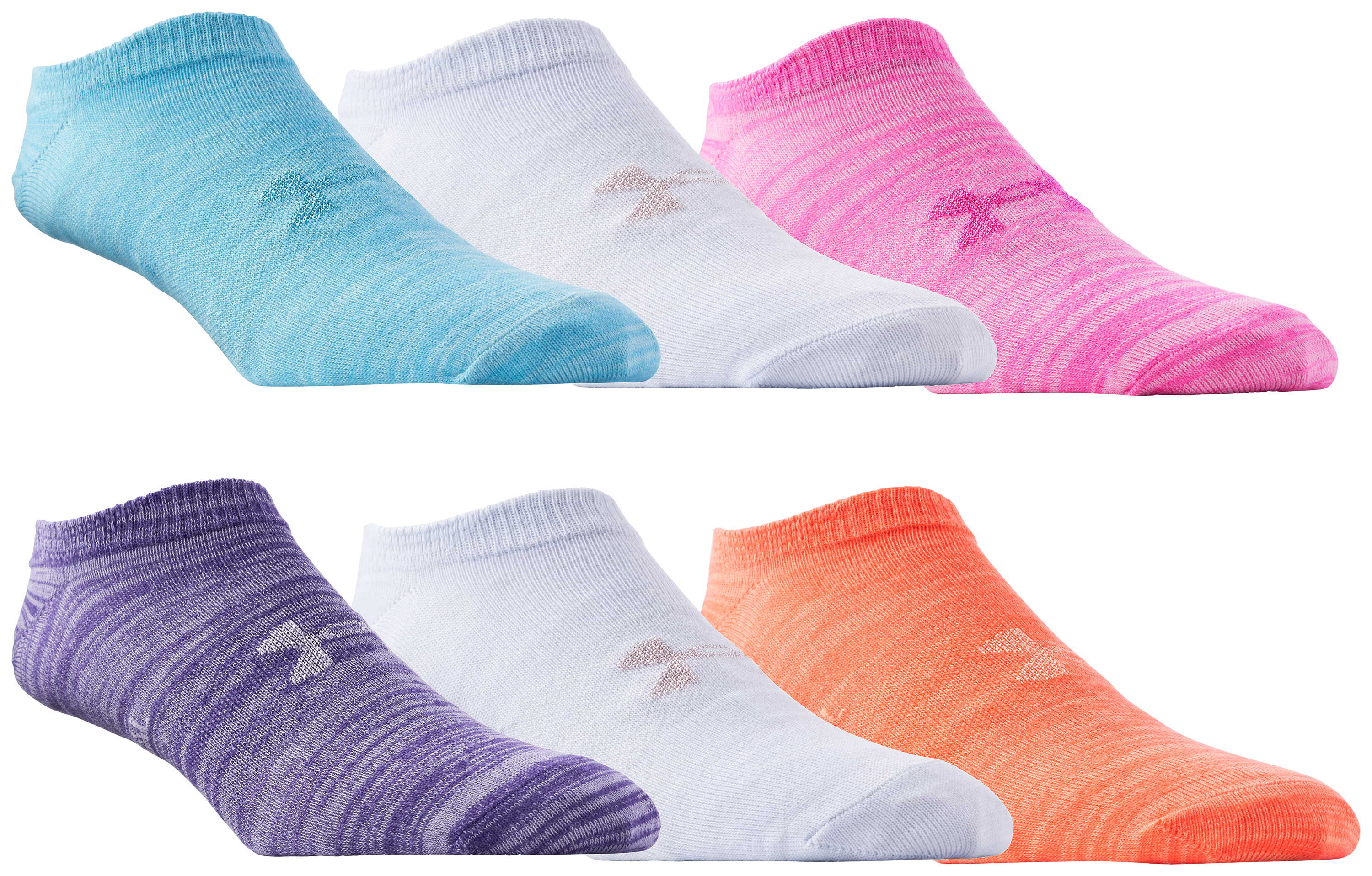 Image of Under Armour Essential 2.0 No Show Socks for Ladies 6-Pair Pack - Rebel Pink/White/Rebel Pink