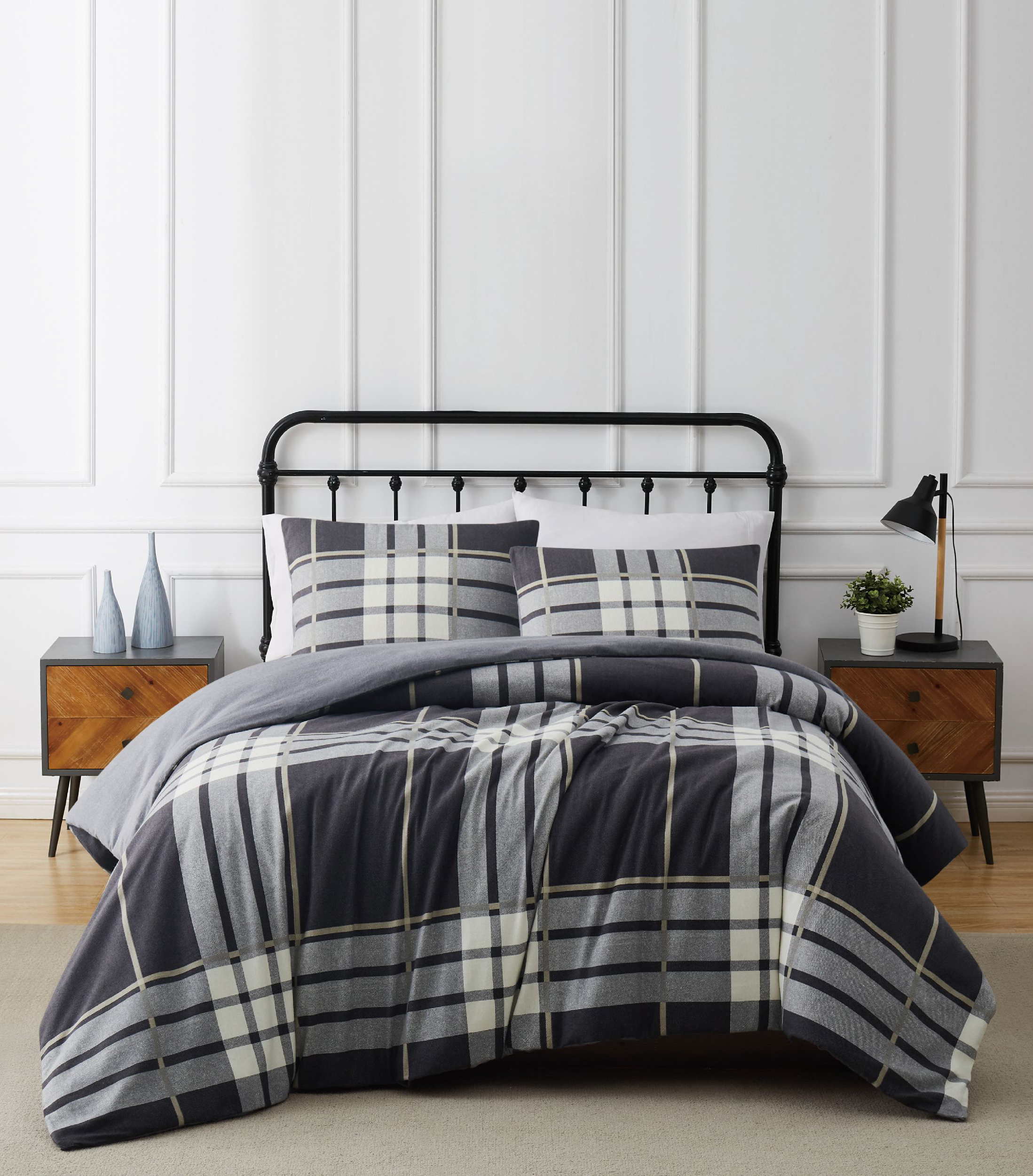 Image of Truly Soft Milo Plaid Bedding Collection Flannel Duvet Cover Set - Full/Queen