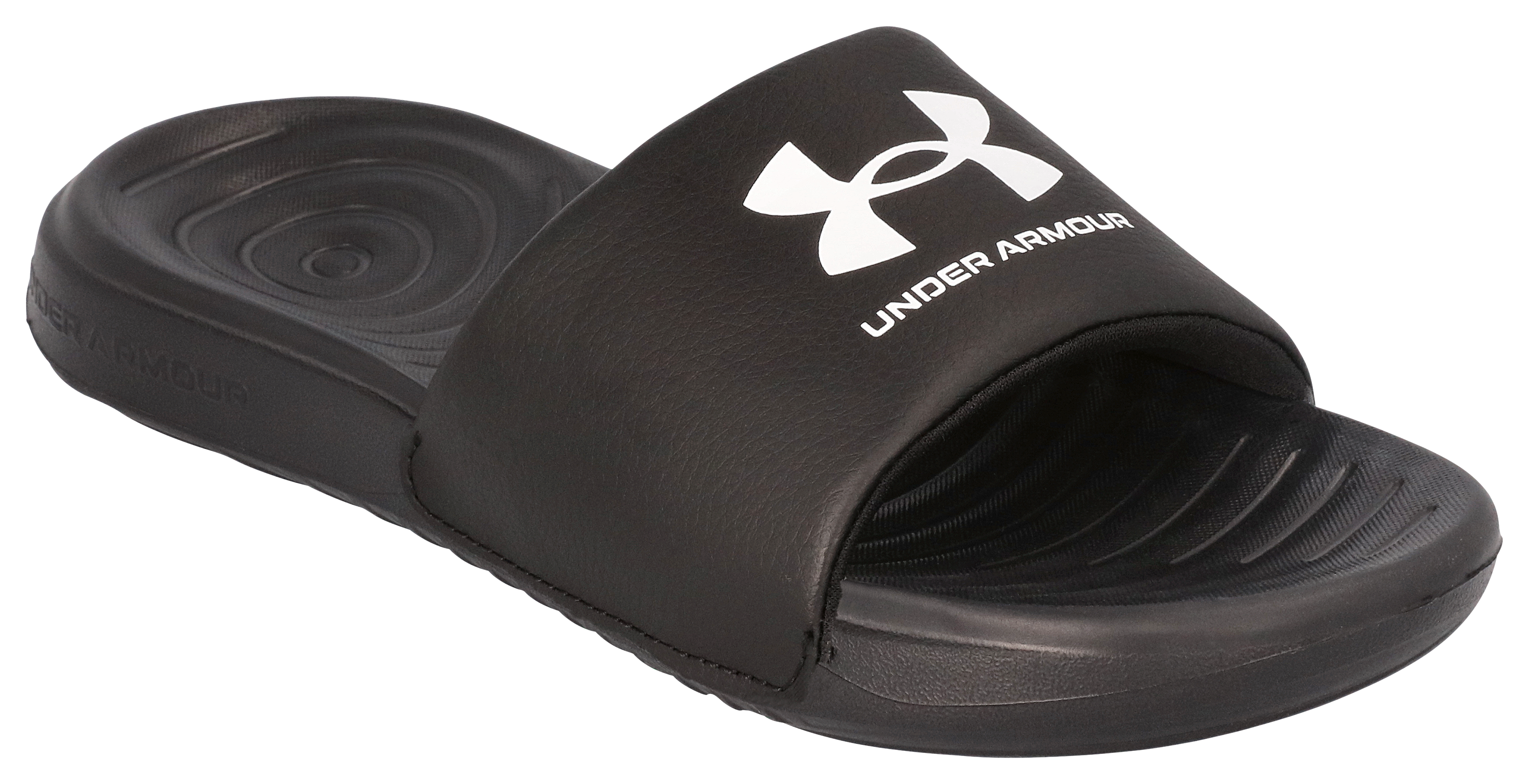 Image of Under Armour Ansa Fixed Slide Sandals for Kids - Black/Black/White - 2 Kids