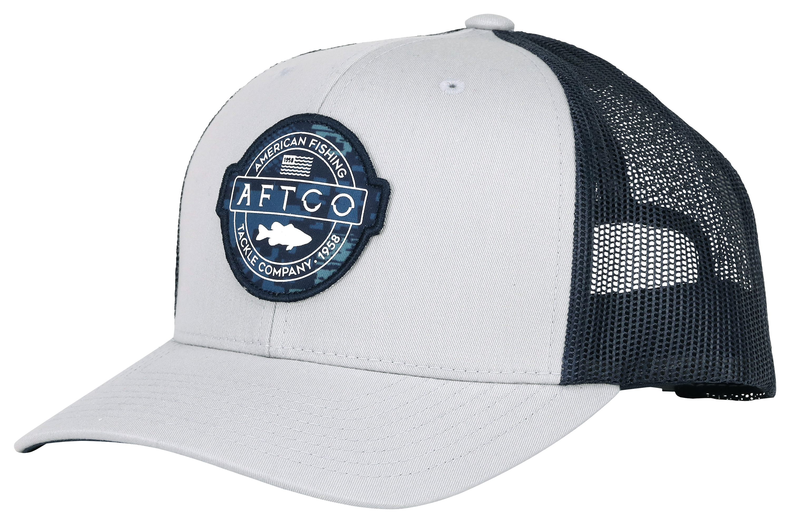 AFTCO Bass Patch Trucker Hat - Light Gray