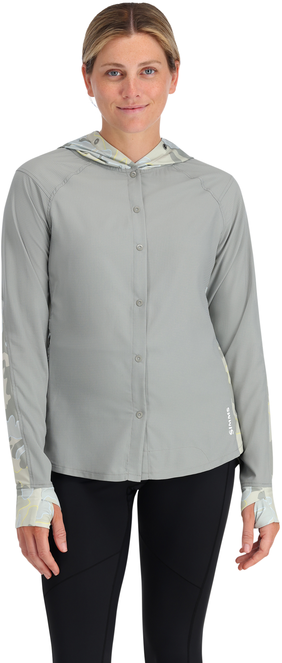 Image of Simms BiComp Long-Sleeve Hoodie for Ladies - Woodland Camo Cinder - S